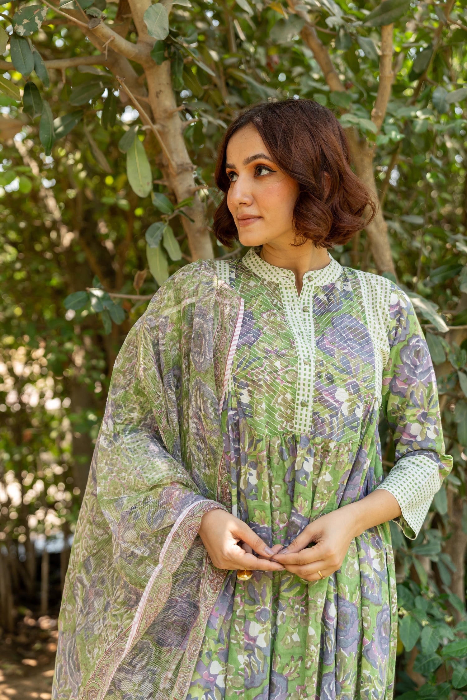 Gul Green Block Print Cotton Set of 2 | Ray-ethnic