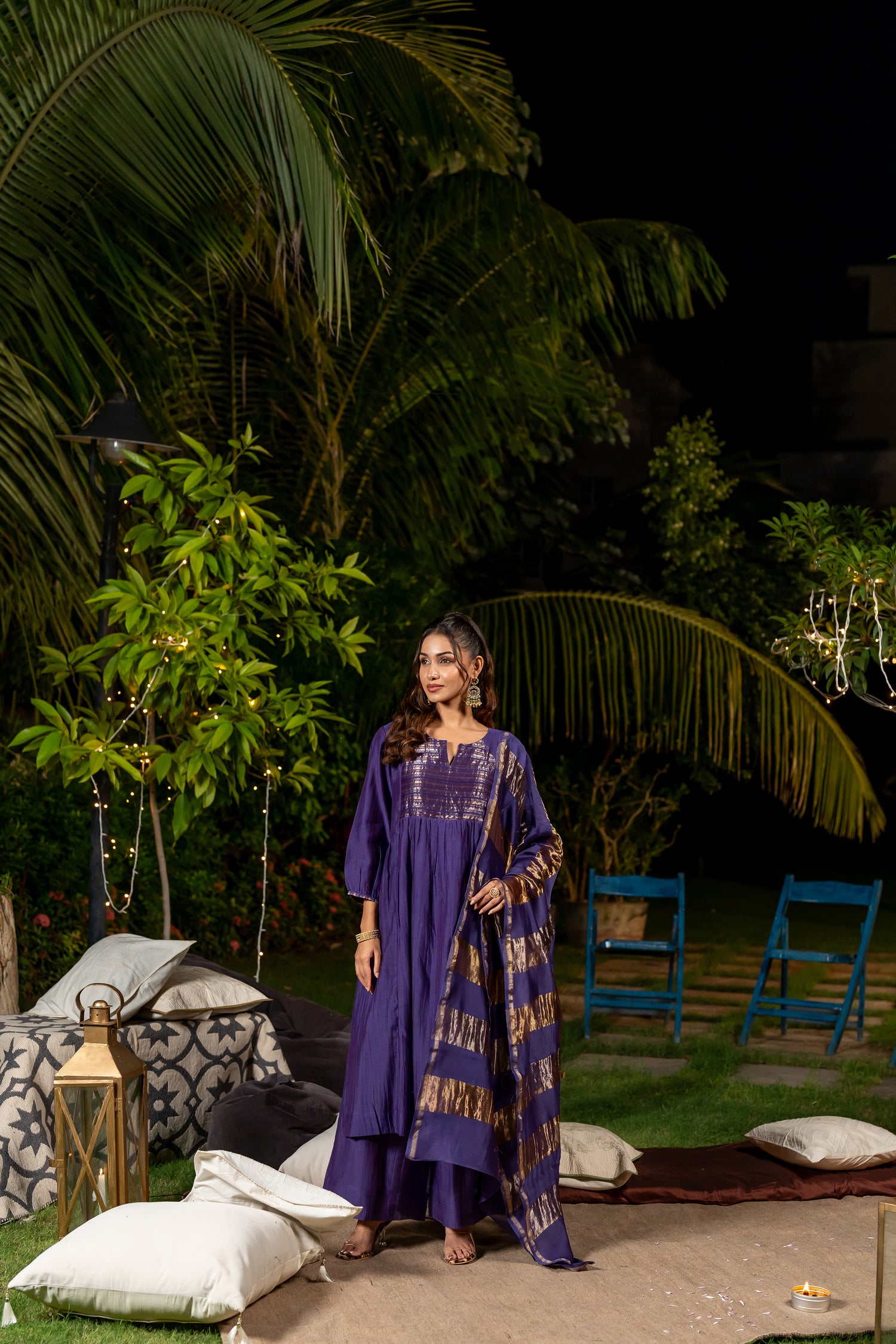 Block-Crafted Mul Chanderi Festive Set of 3 – Ira by Ray Ethnic