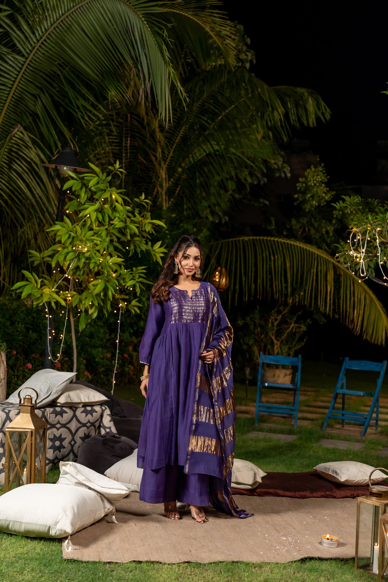 Block-Crafted Mul Chanderi Festive Set of 3 – Ira by Ray Ethnic