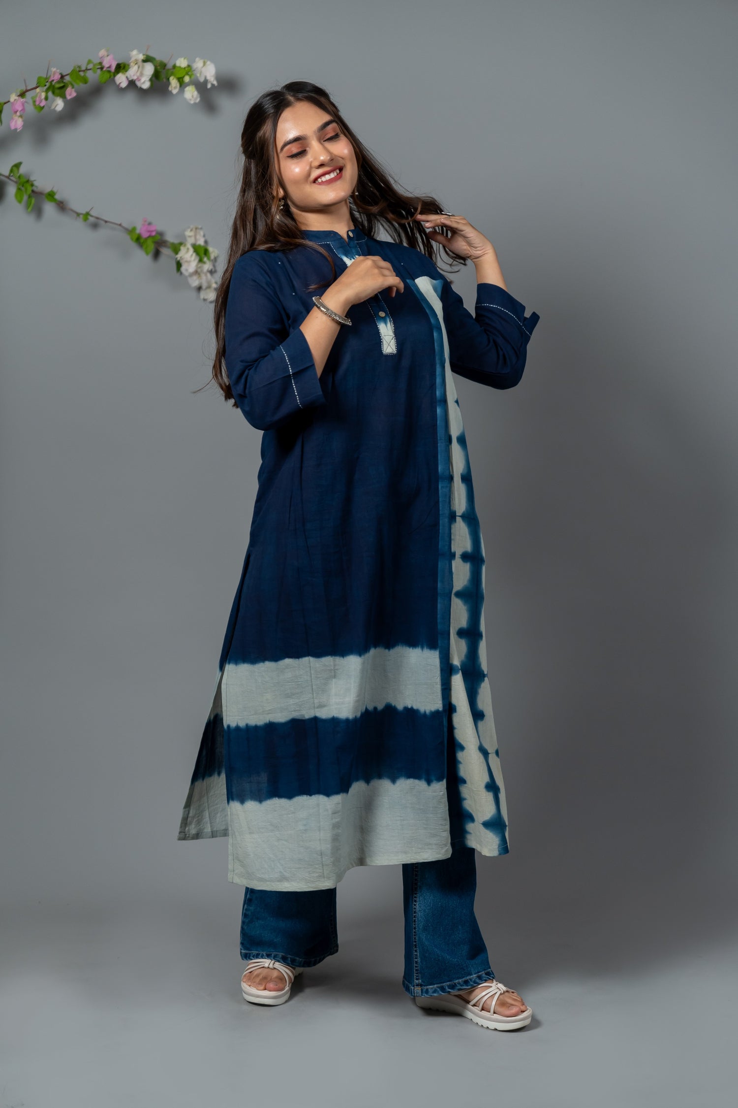 Parat Navy Shibori Mul Cotton Kurta