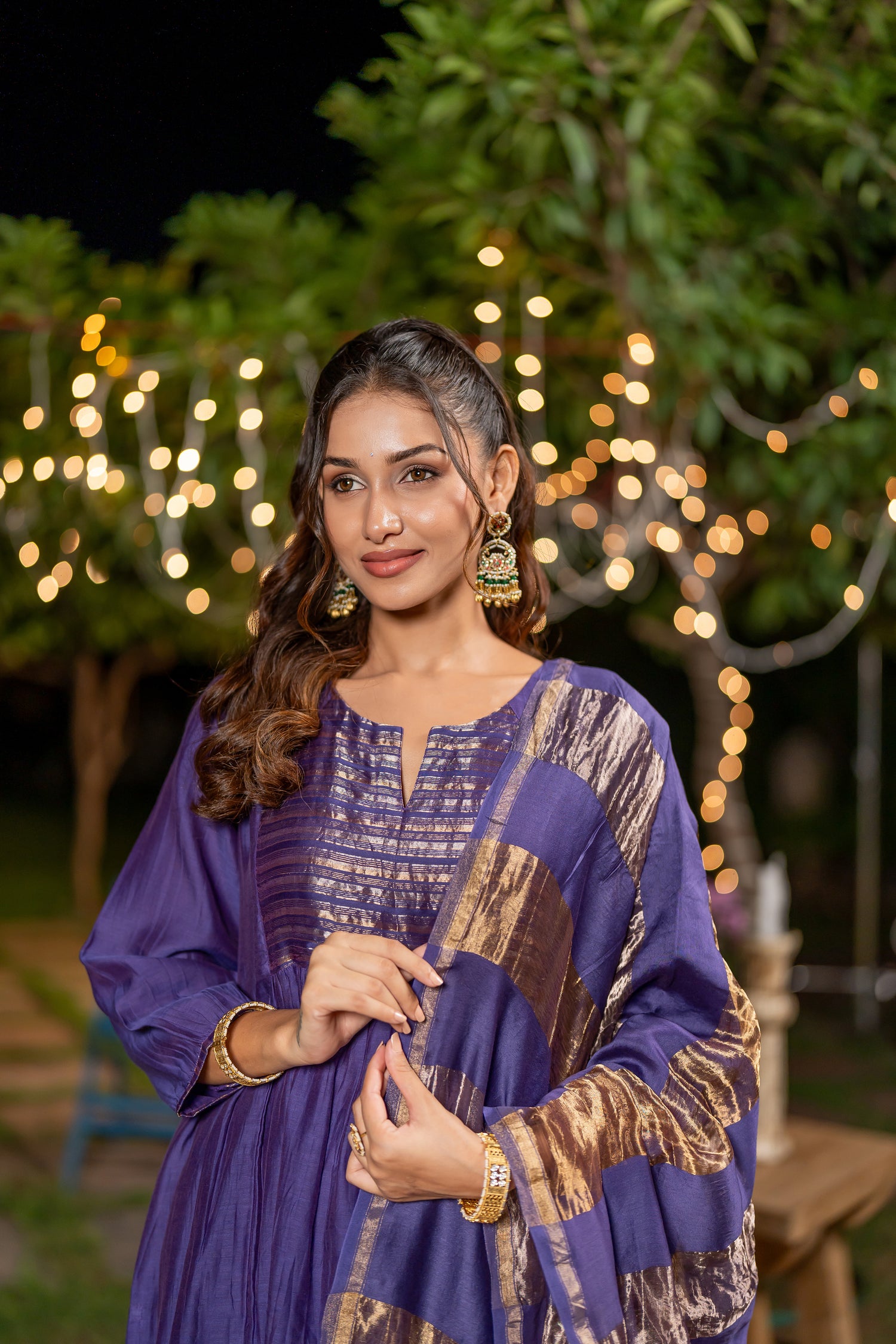 Block-Crafted Mul Chanderi Festive Set of 3 – Ira by Ray Ethnic
