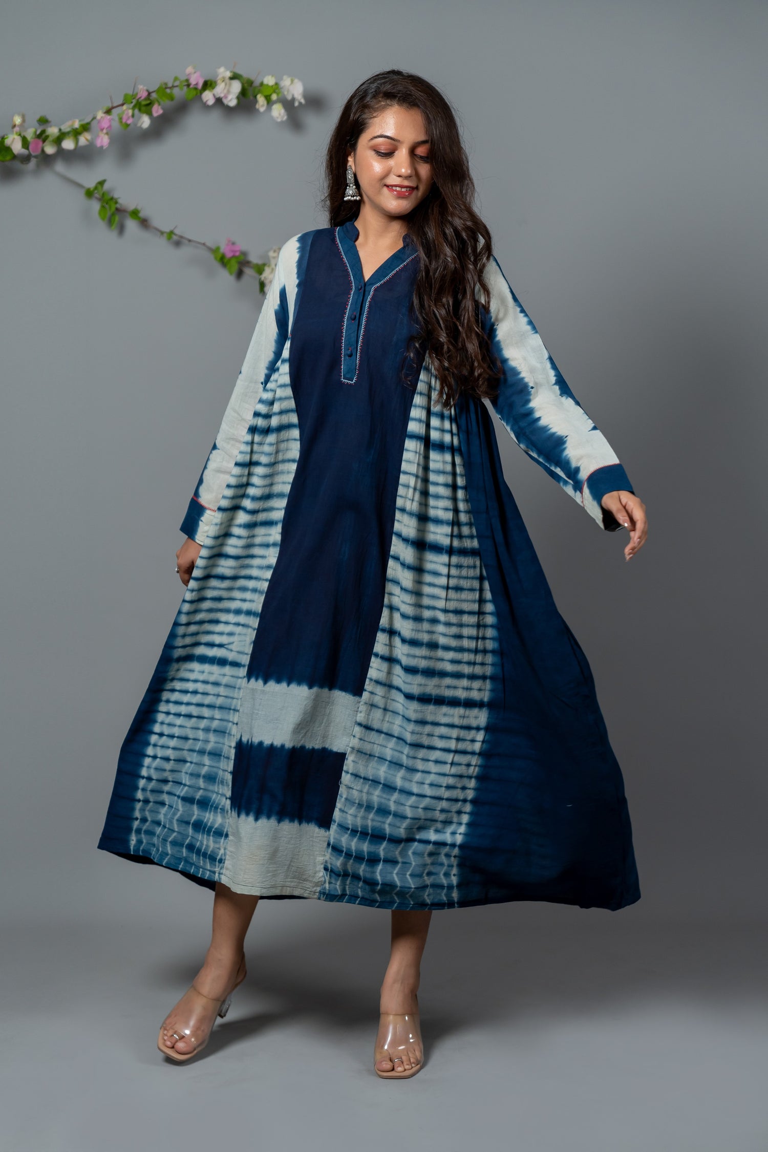 Parat Shibori Blue Tie-Dye Mul Cotton Dress