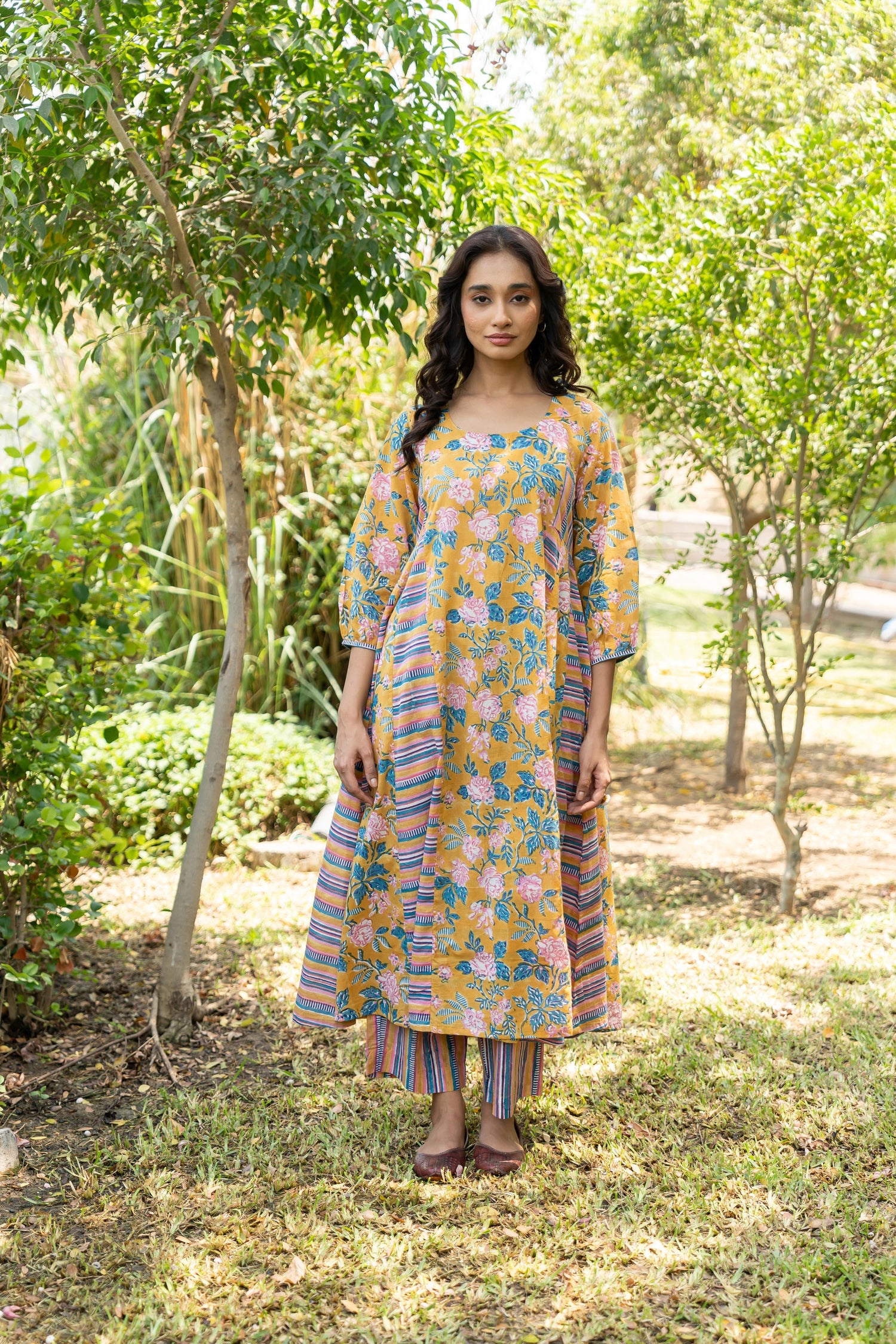 Gul Olive Green Block Print Cotton Set of 2 | Ray-ethnic