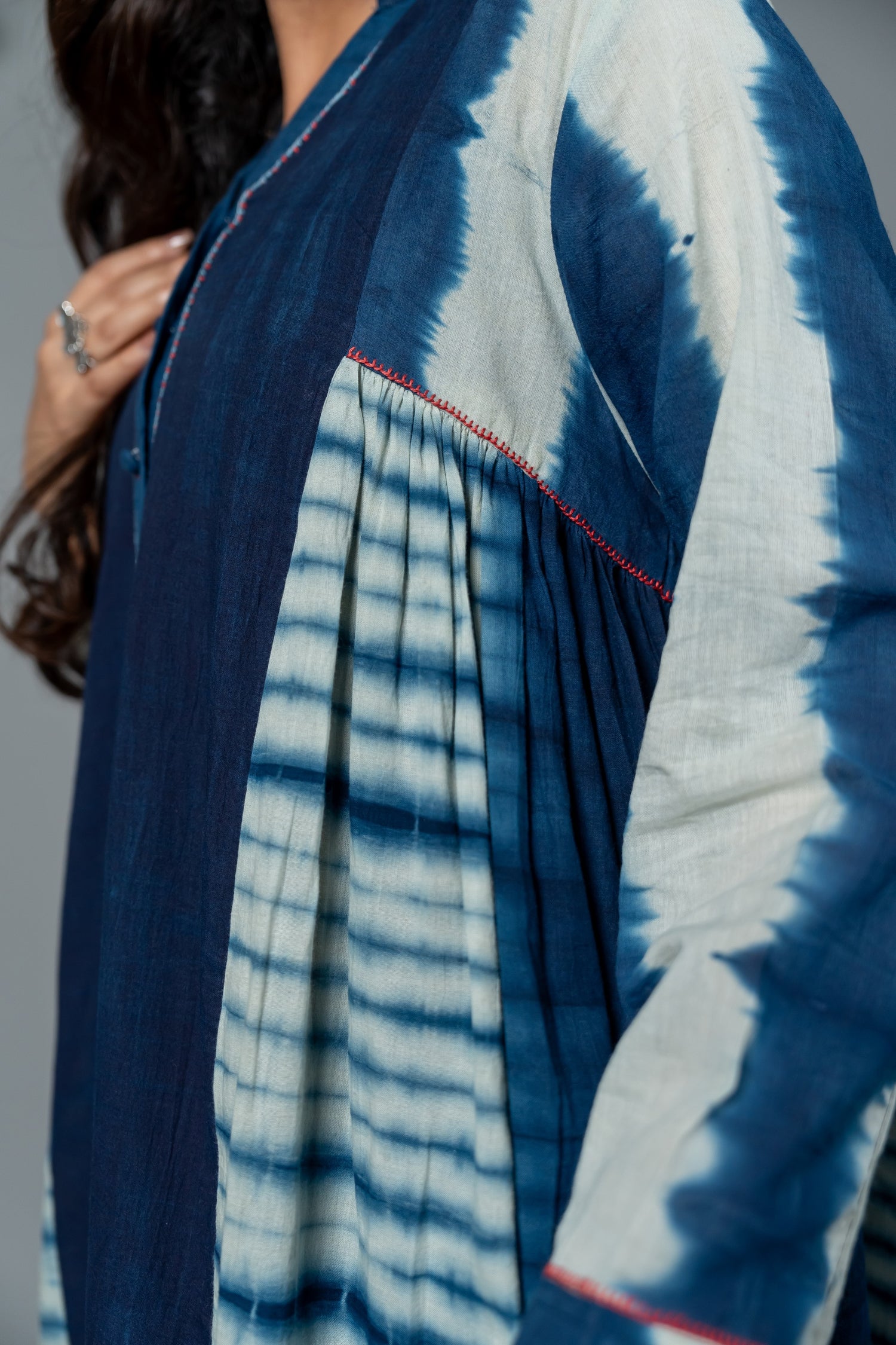 Parat Shibori Blue Tie-Dye Mul Cotton Dress