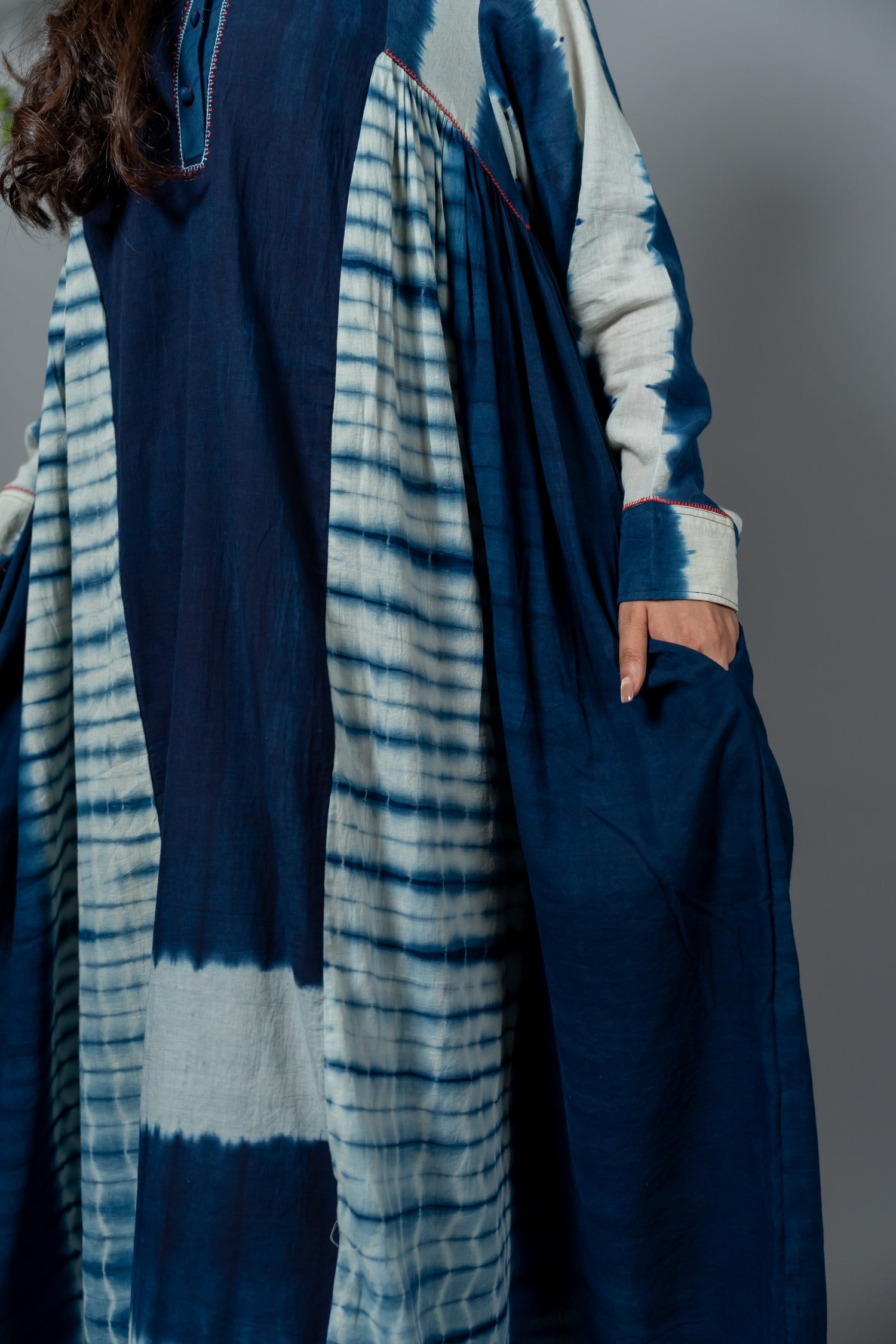 Parat Shibori Blue Tie-Dye Mul Cotton Dress