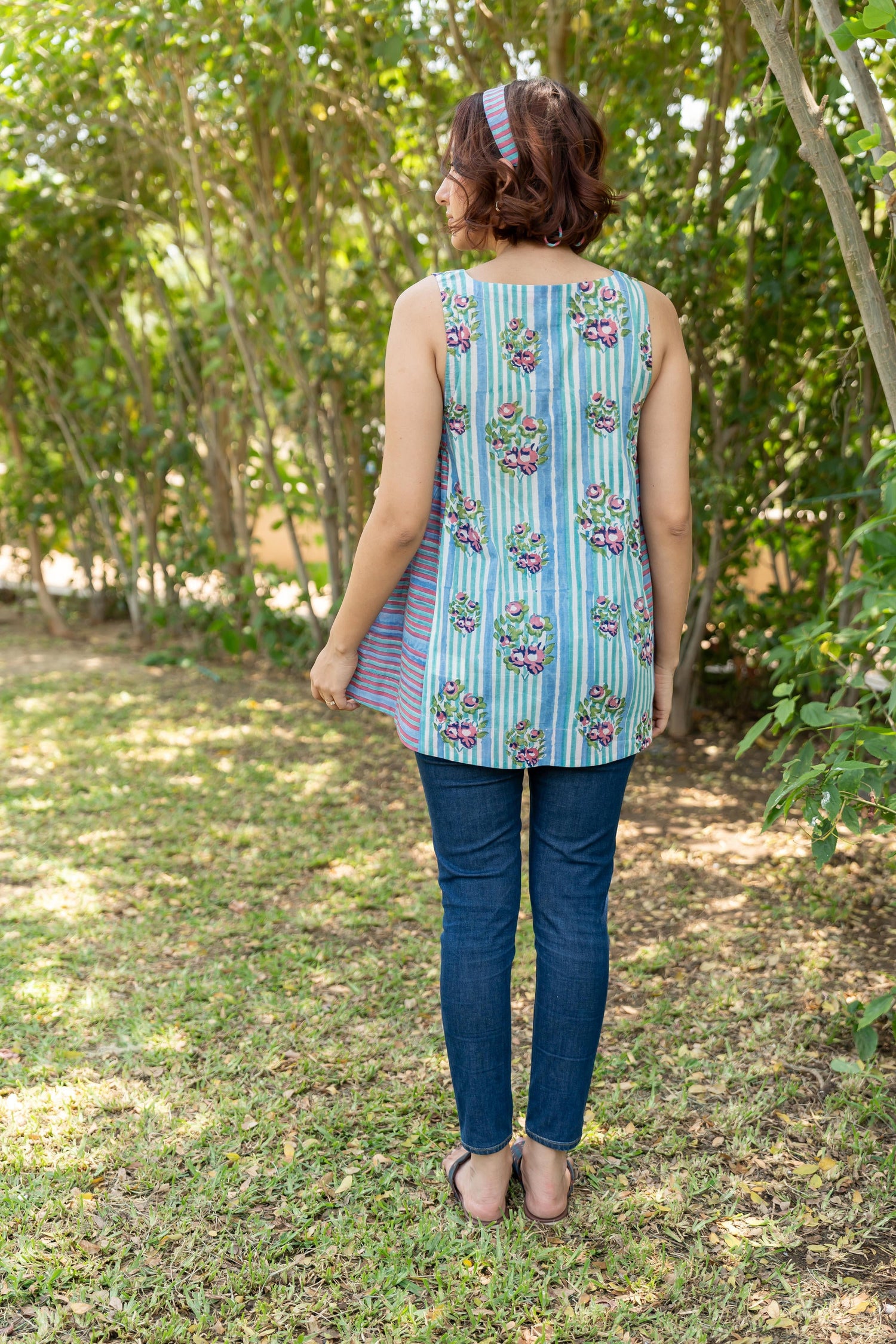 Gul Sea Green Block Print Cotton Top | Ray-ethnic