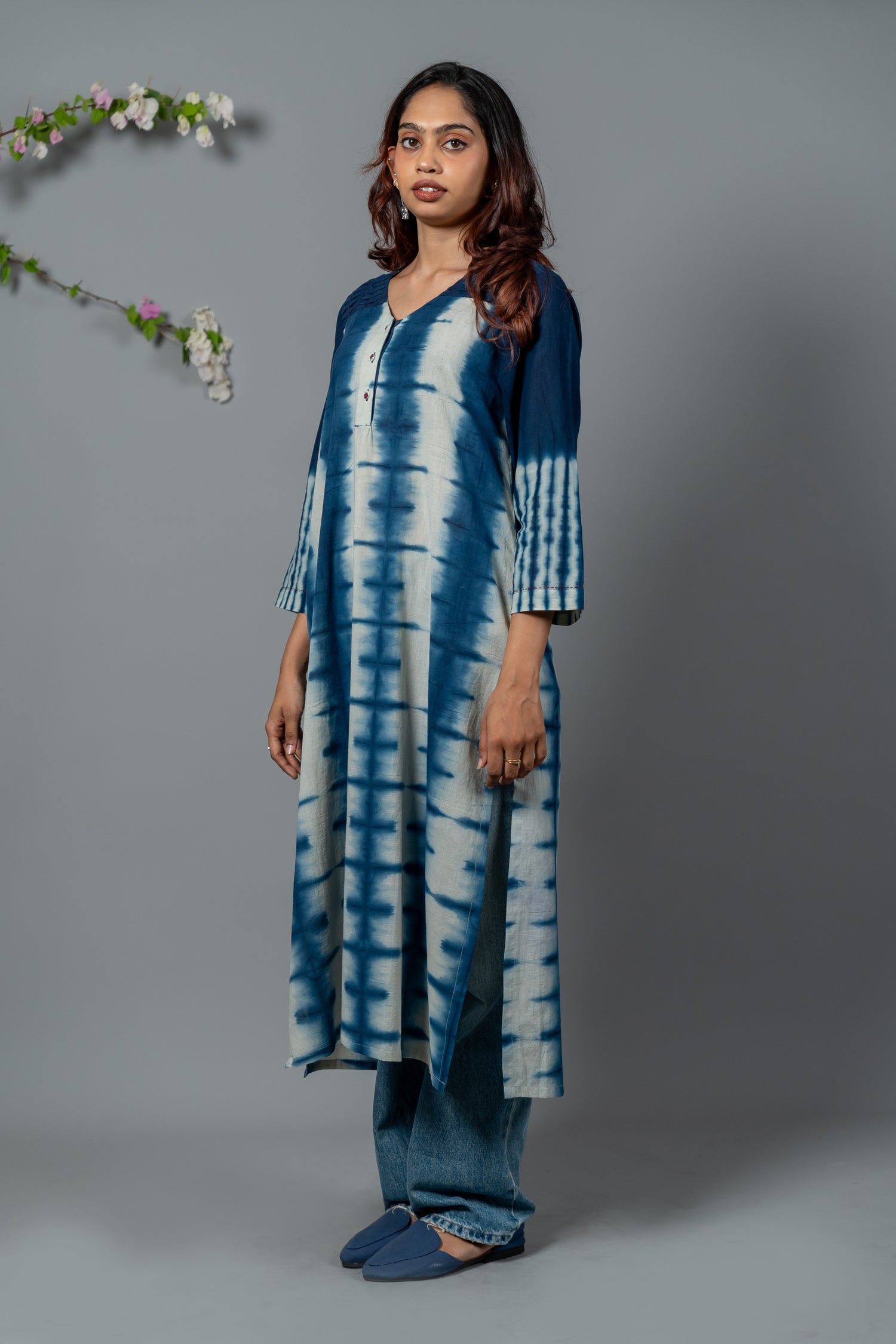 Parat Indigo Shibori Tie-Dye Mul Cotton Kurta