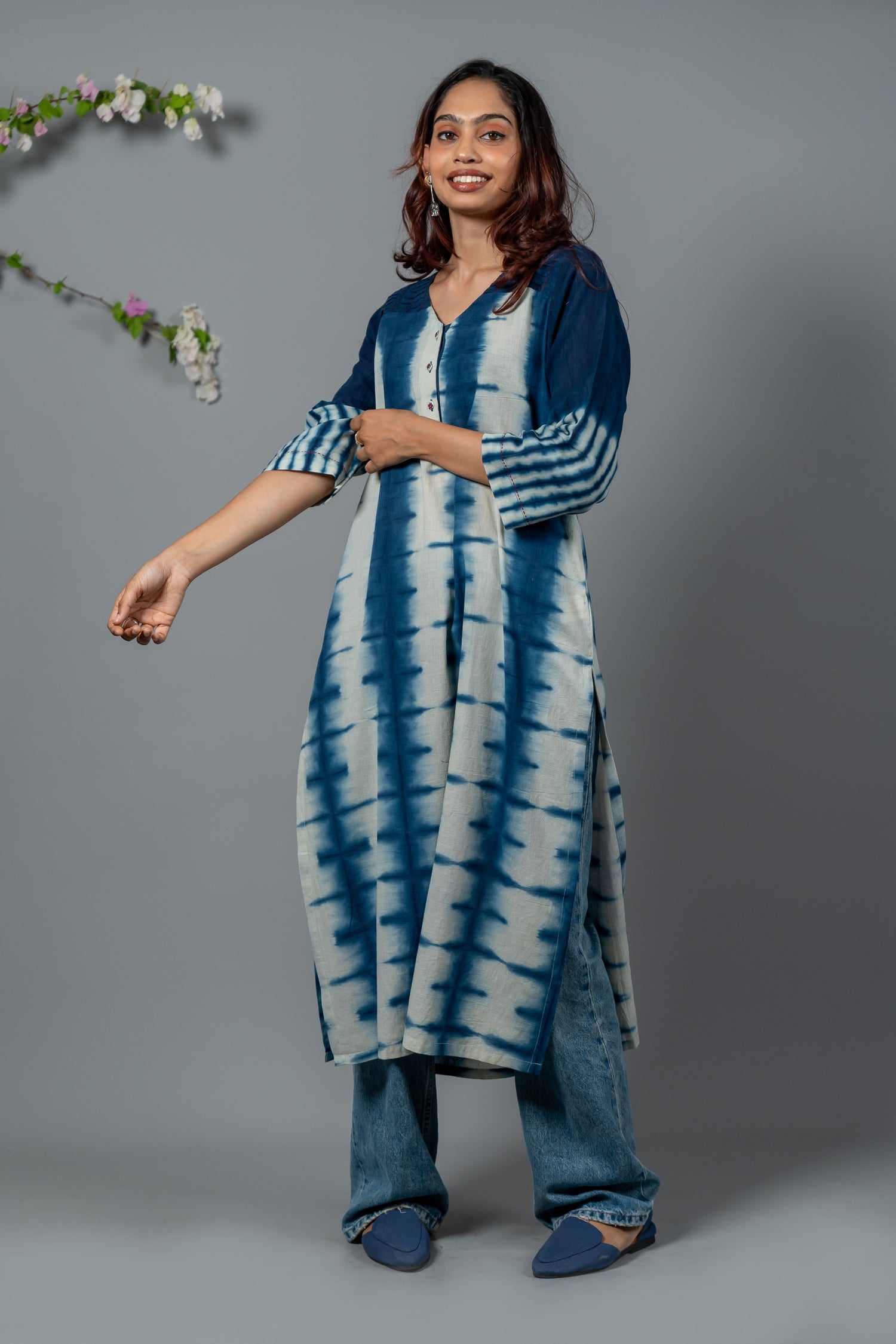 Parat Indigo Shibori Tie-Dye Mul Cotton Kurta