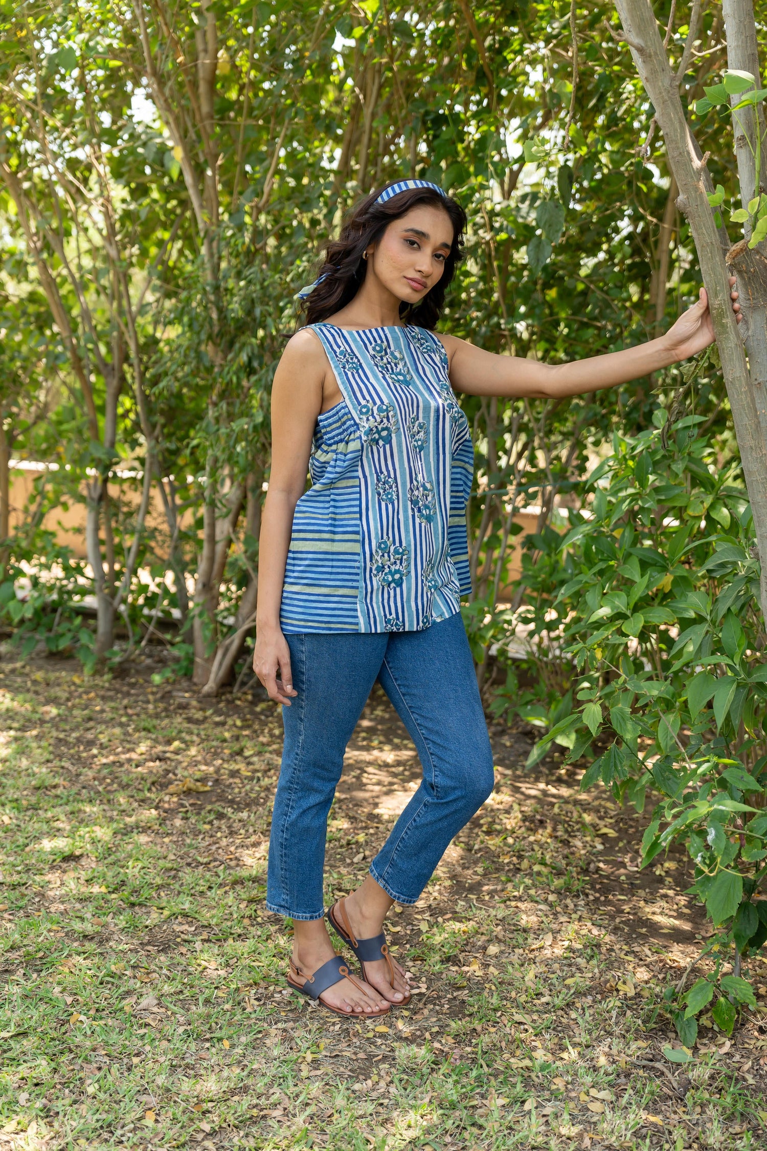 Gul Blue Block Print Cotton Top | Ray-ethnic