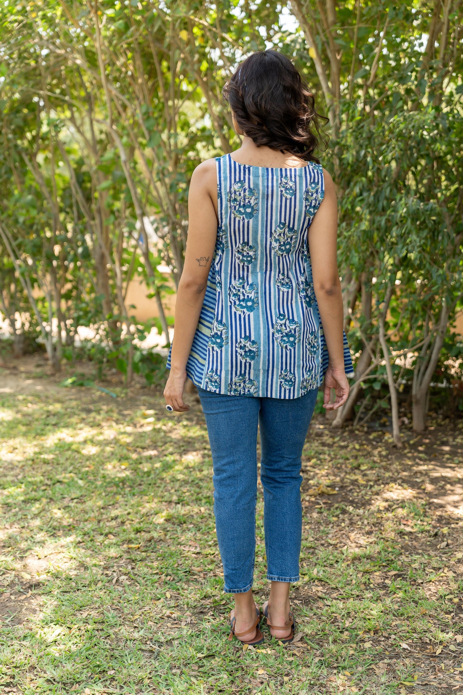 Gul Blue Block Print Cotton Top | Ray-ethnic
