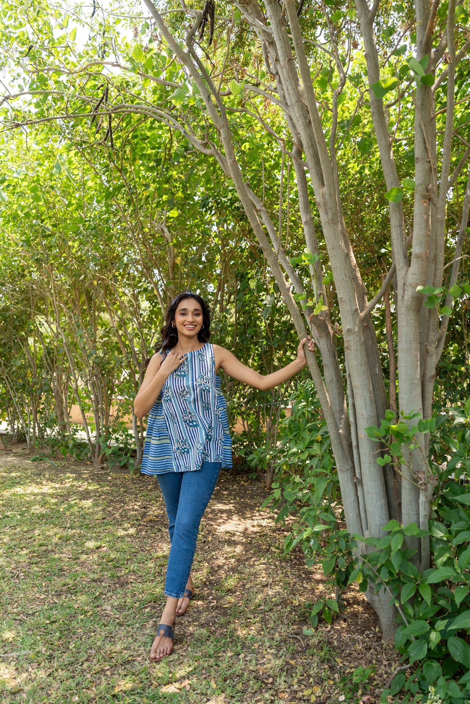 Gul Blue Block Print Cotton Top | Ray-ethnic