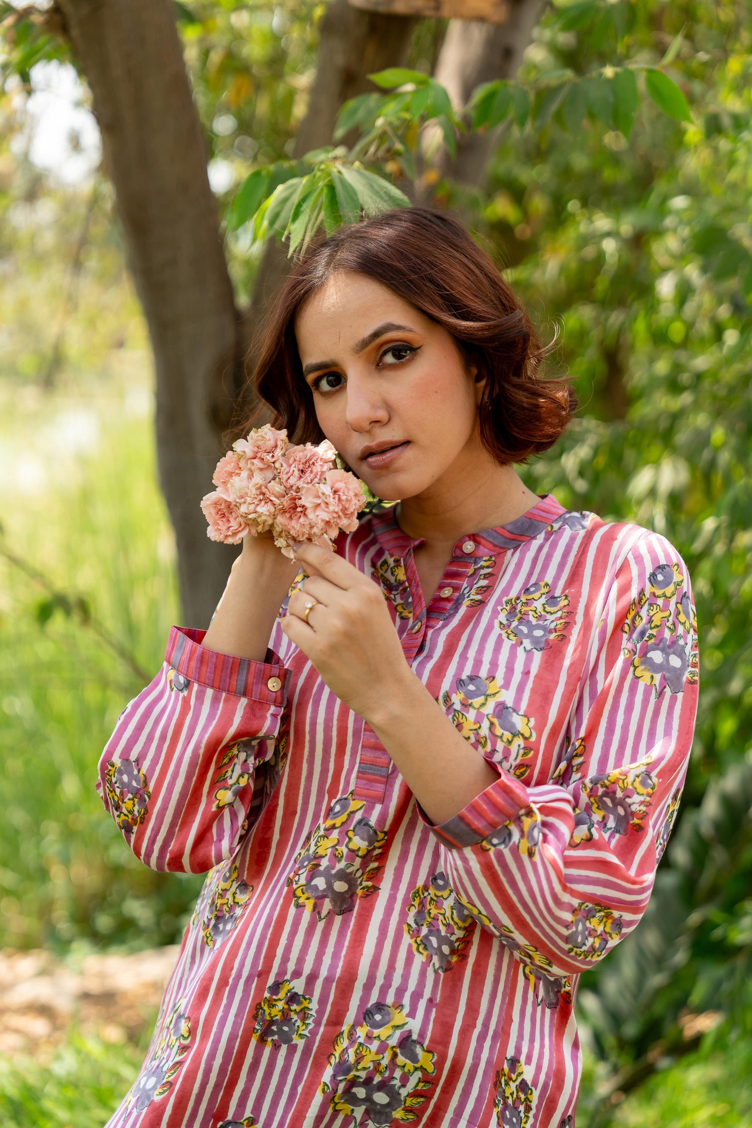 Gul Pink Block Print Modal Top | Ray-ethnic