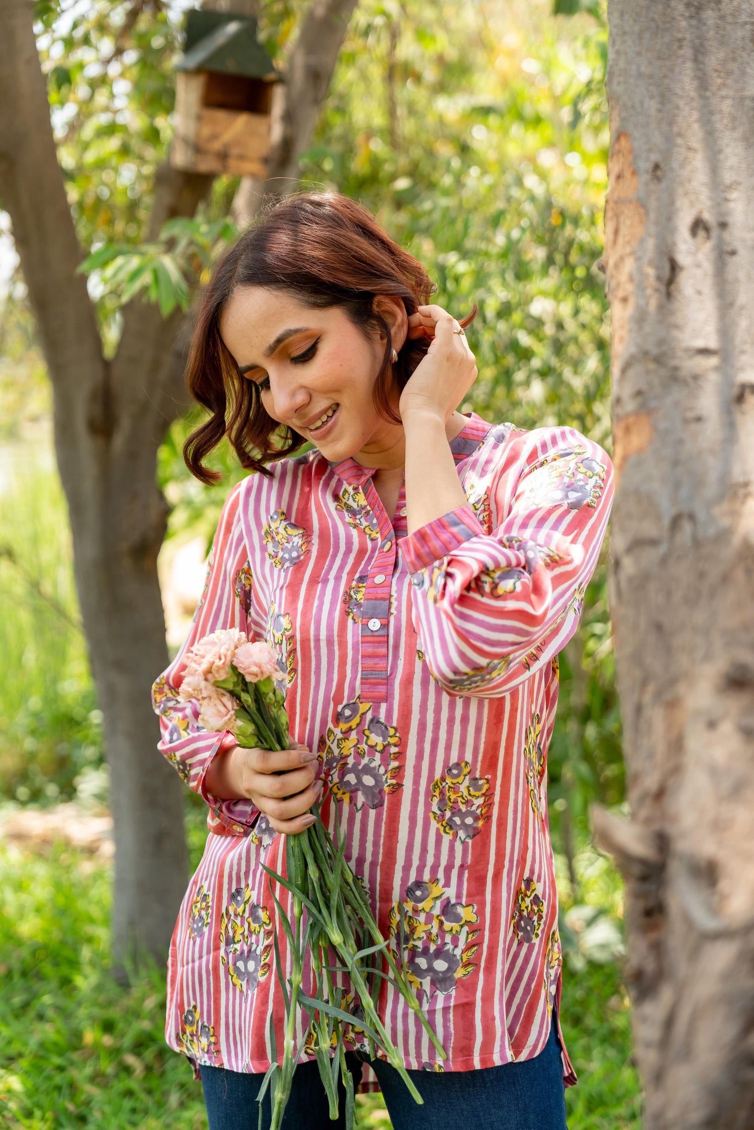 Gul Pink Block Print Modal Top | Ray-ethnic