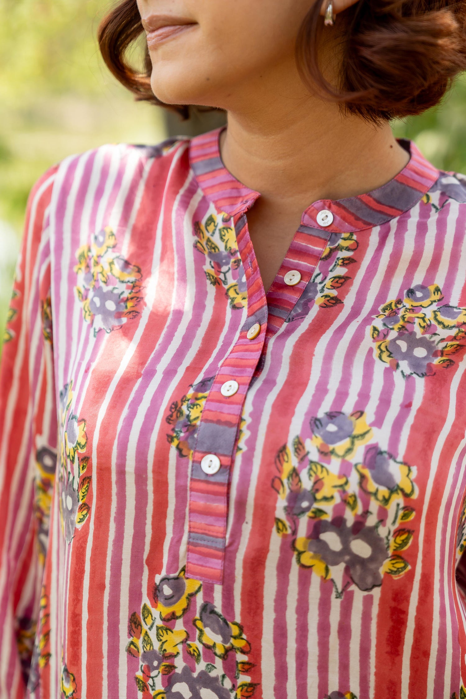Gul Pink Block Print Modal Top | Ray-ethnic