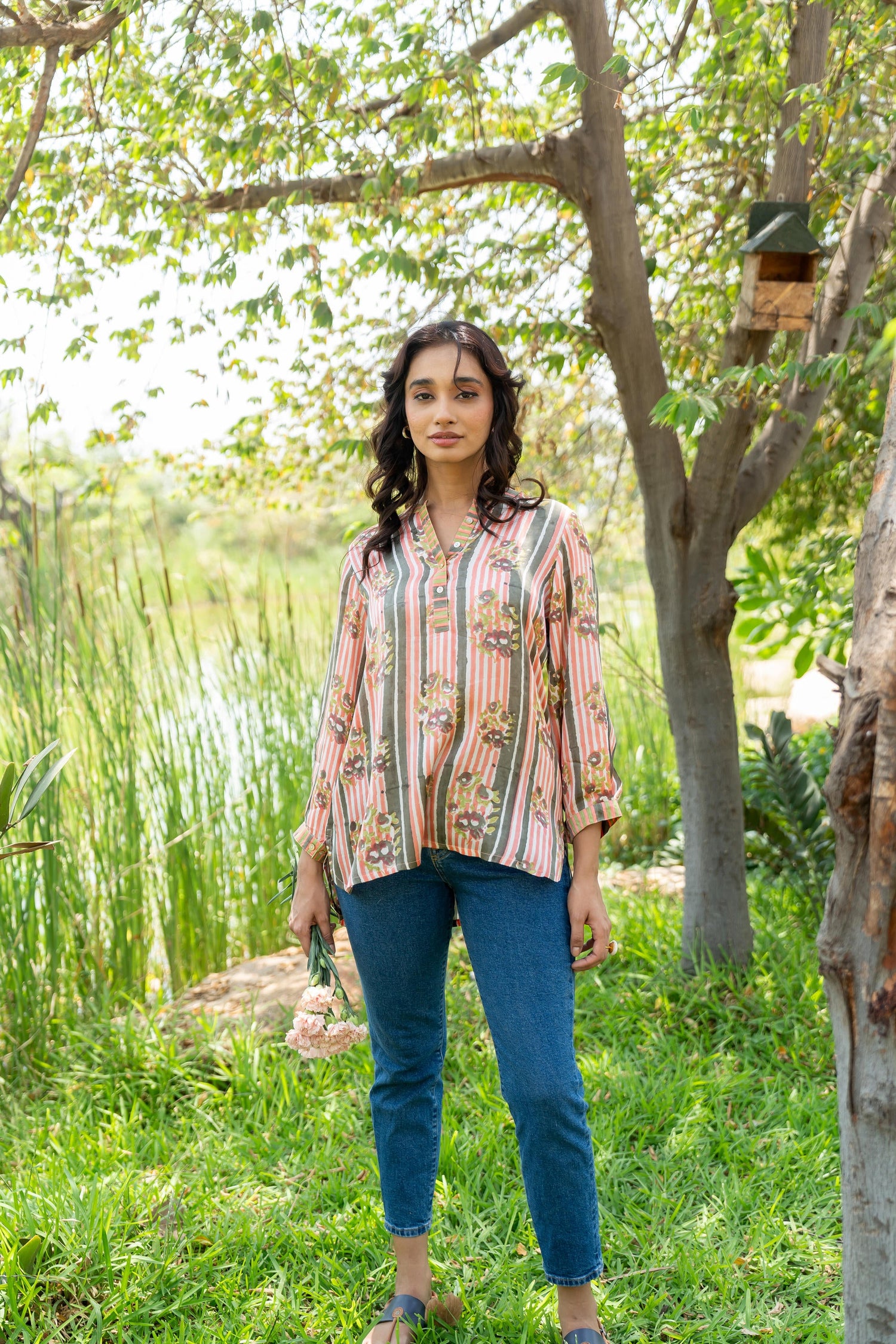 Gul Light Peach Block Print Modal Top | Ray-ethnic