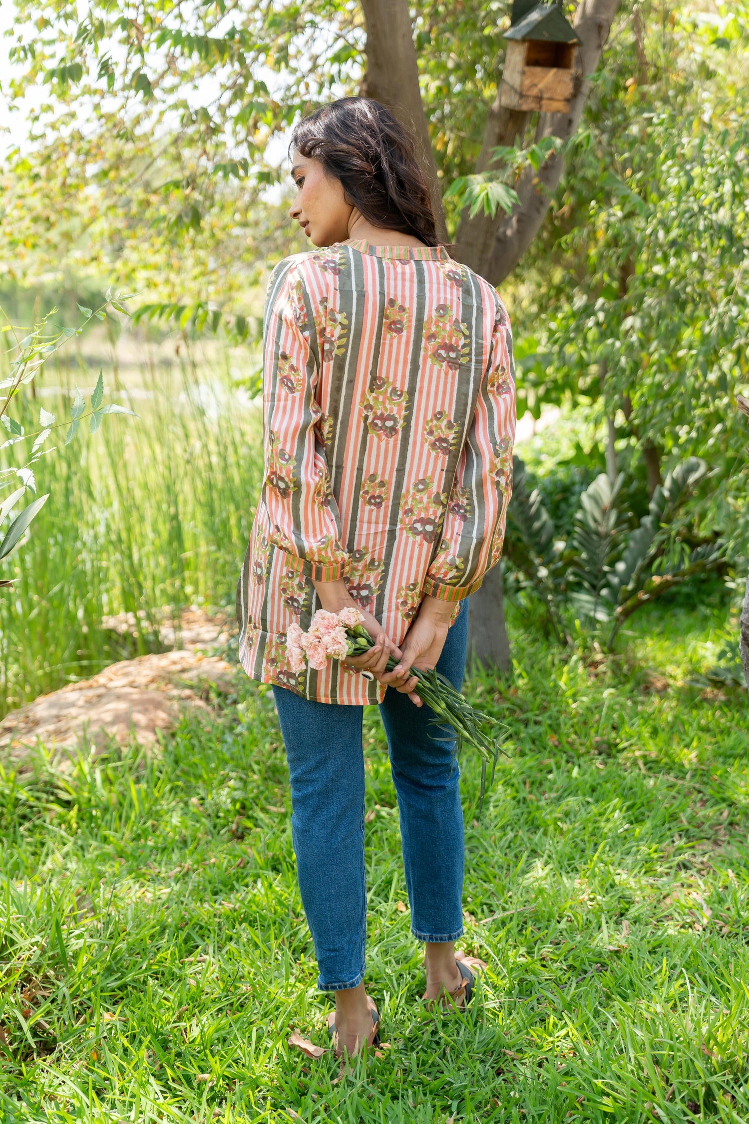 Gul Light Peach Block Print Modal Top | Ray-ethnic