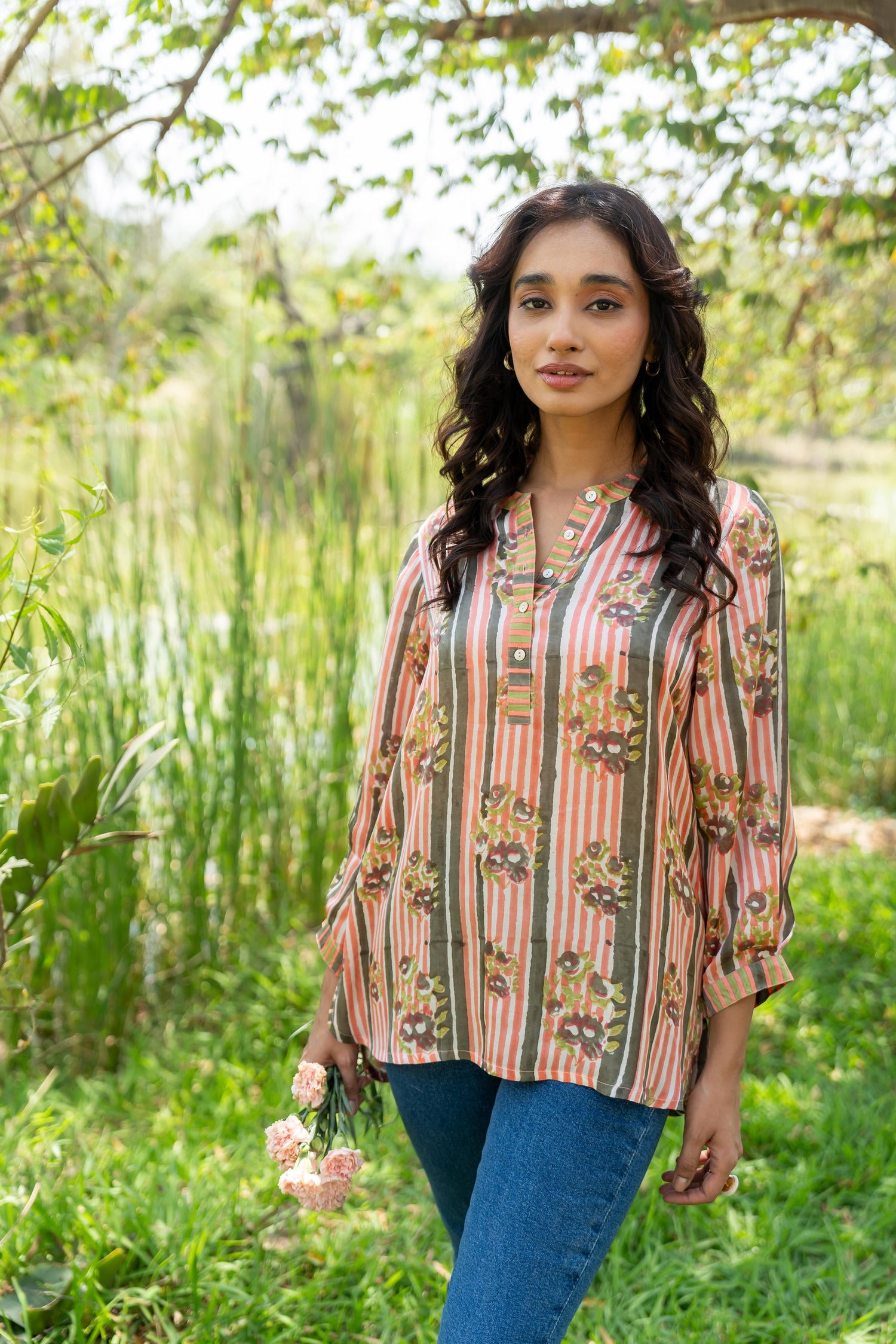 Gul Light Peach Block Print Modal Top | Ray-ethnic