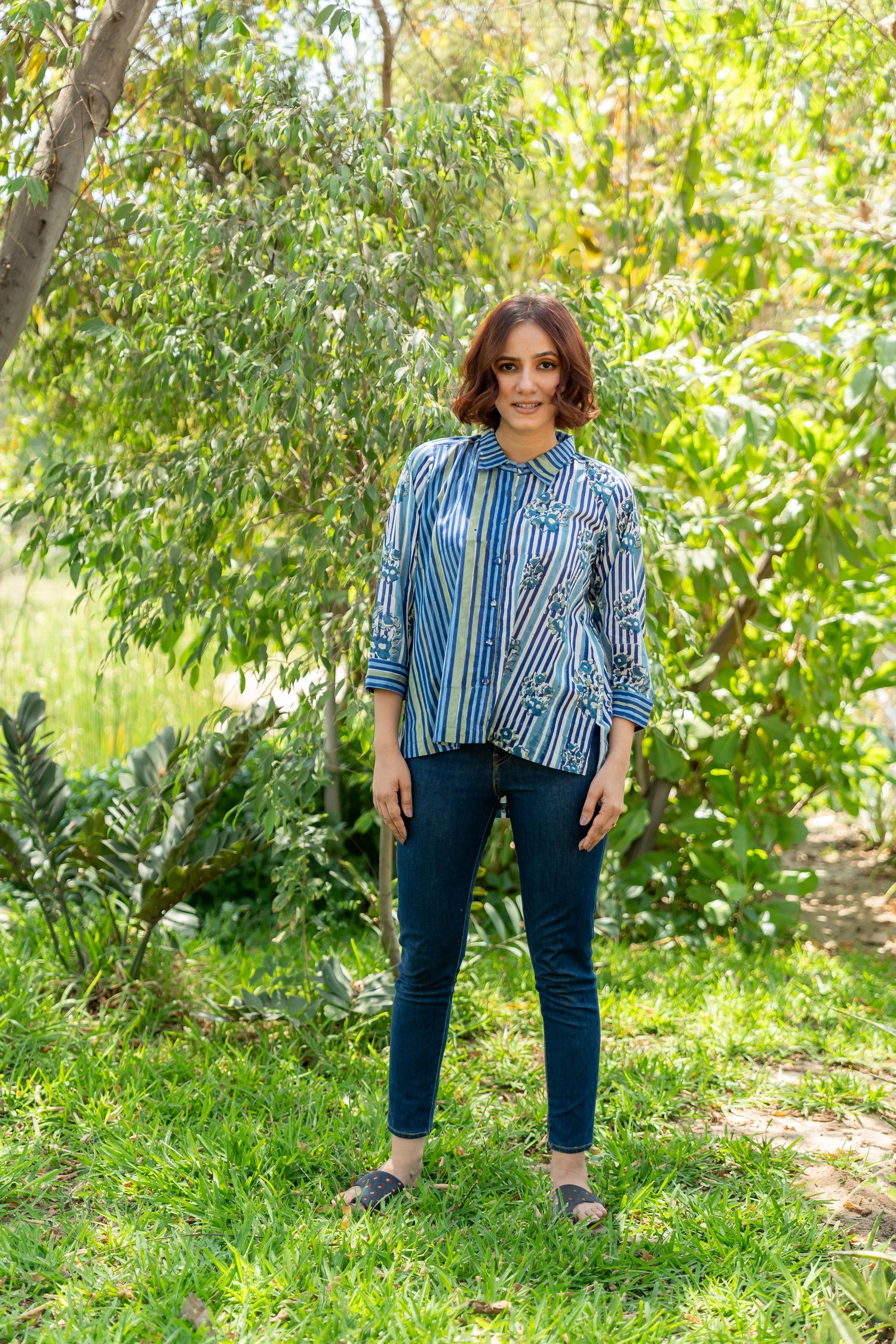Gul Blue Block Print Cotton Shirt | Ray-ethnic