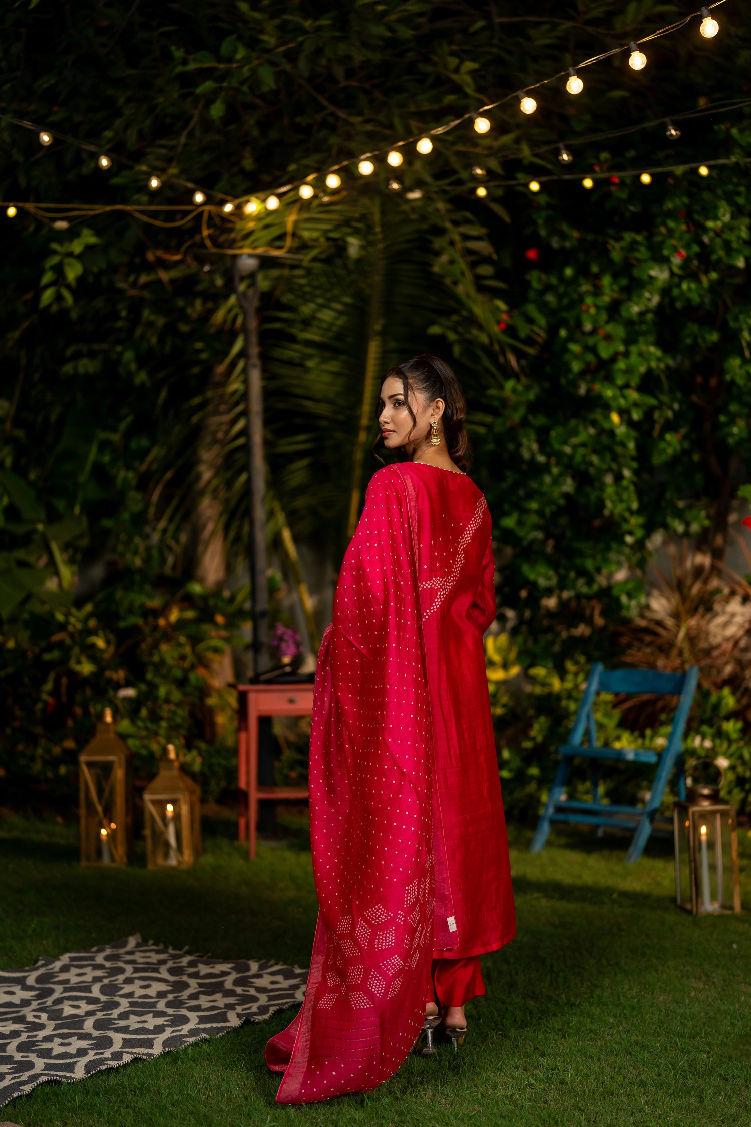 Ray Ethnic Ira | Muga Silk Bandhej Kurta Set of 3 with Hand-Embroidered Dupatta
