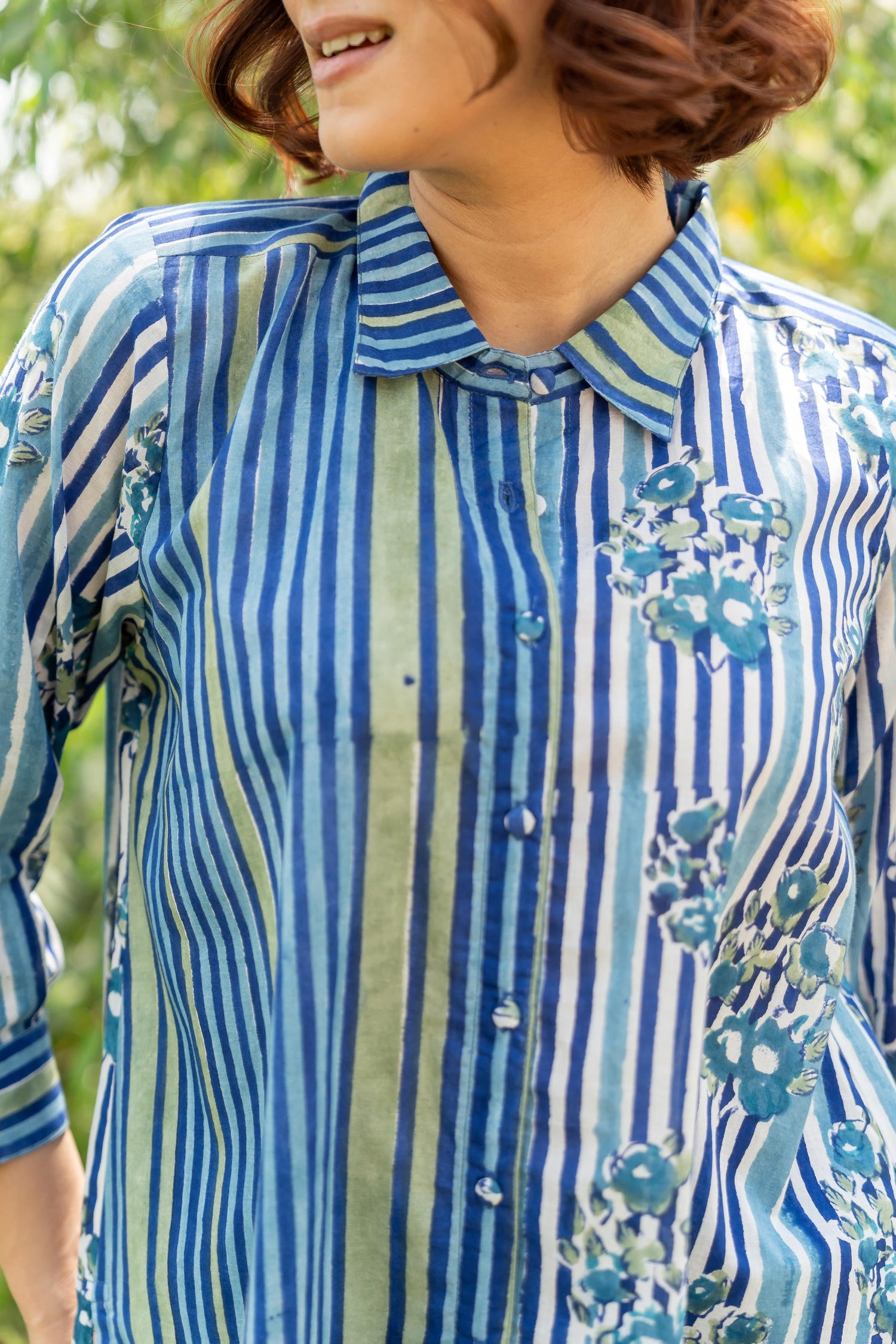 Gul Blue Block Print Cotton Shirt | Ray-ethnic