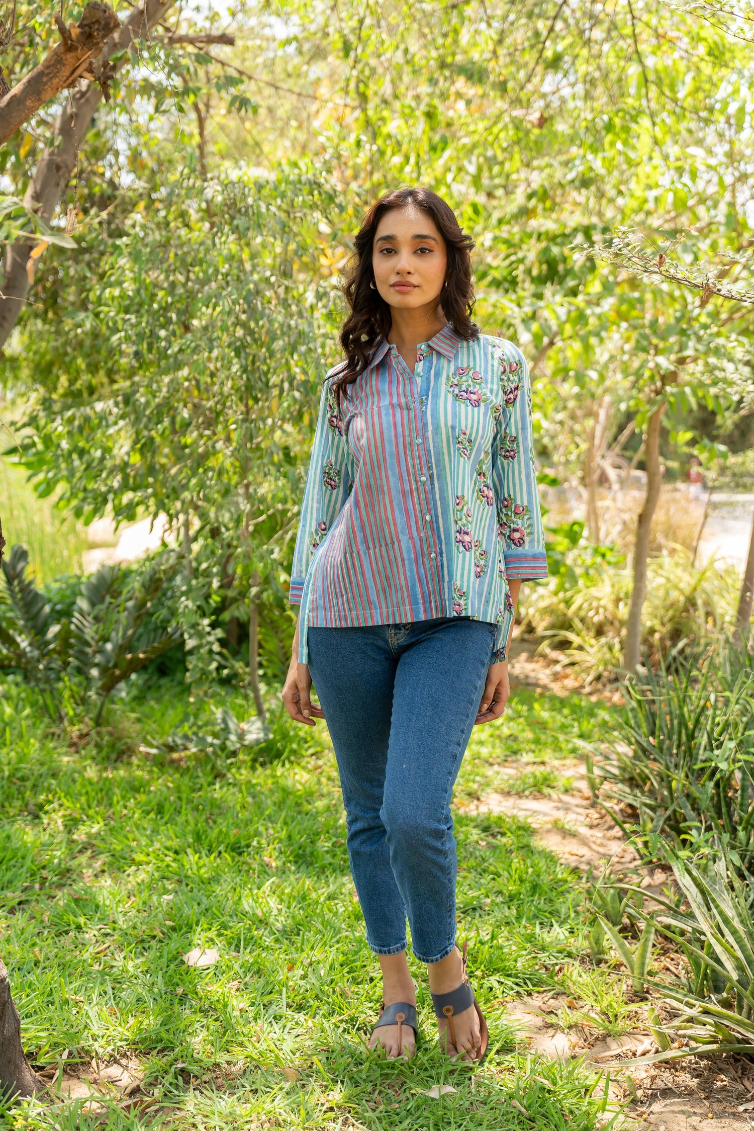 Gul Sea Green Block Print Cotton Shirt|Ray-ethnic