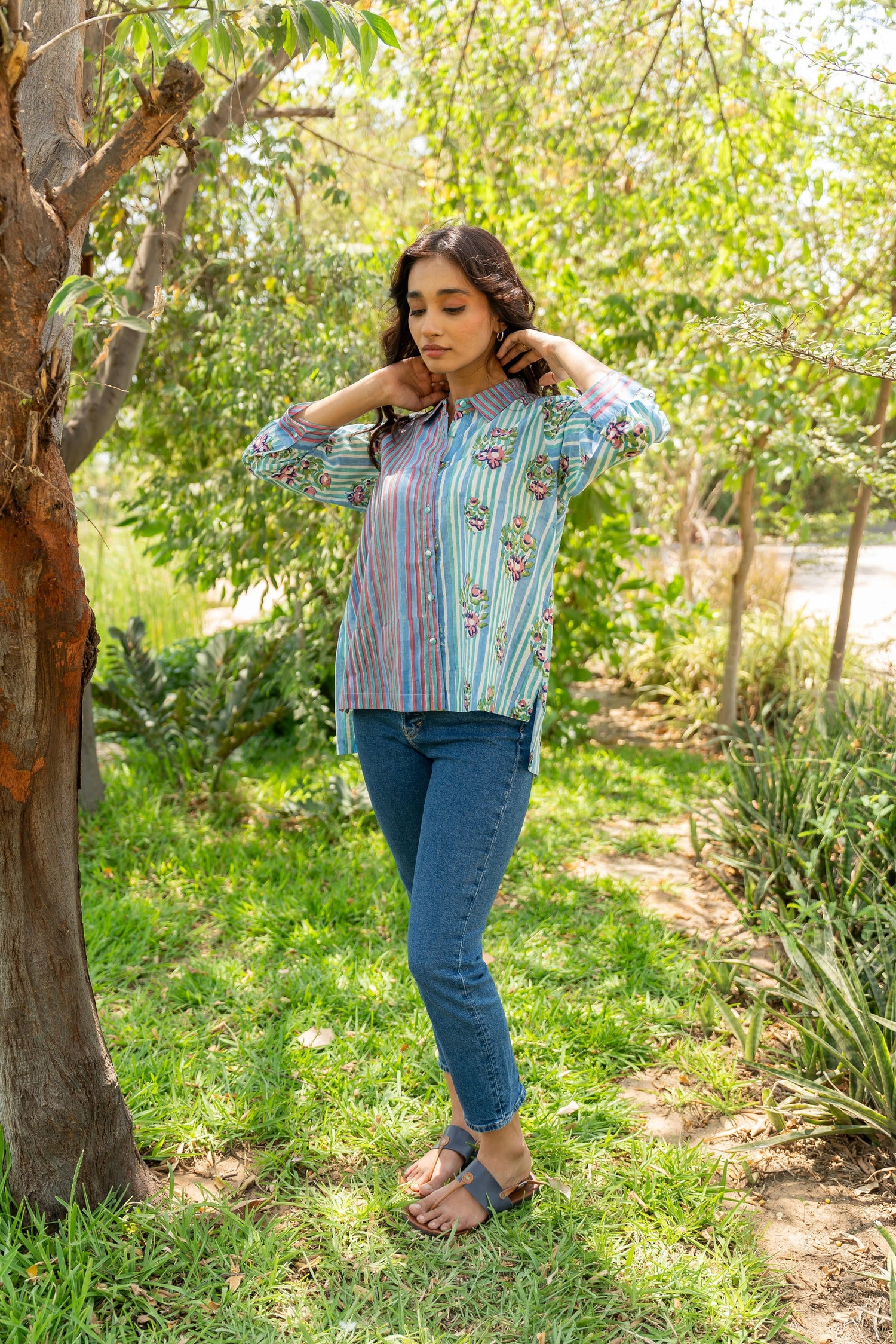 Gul Sea Green Block Print Cotton Shirt|Ray-ethnic