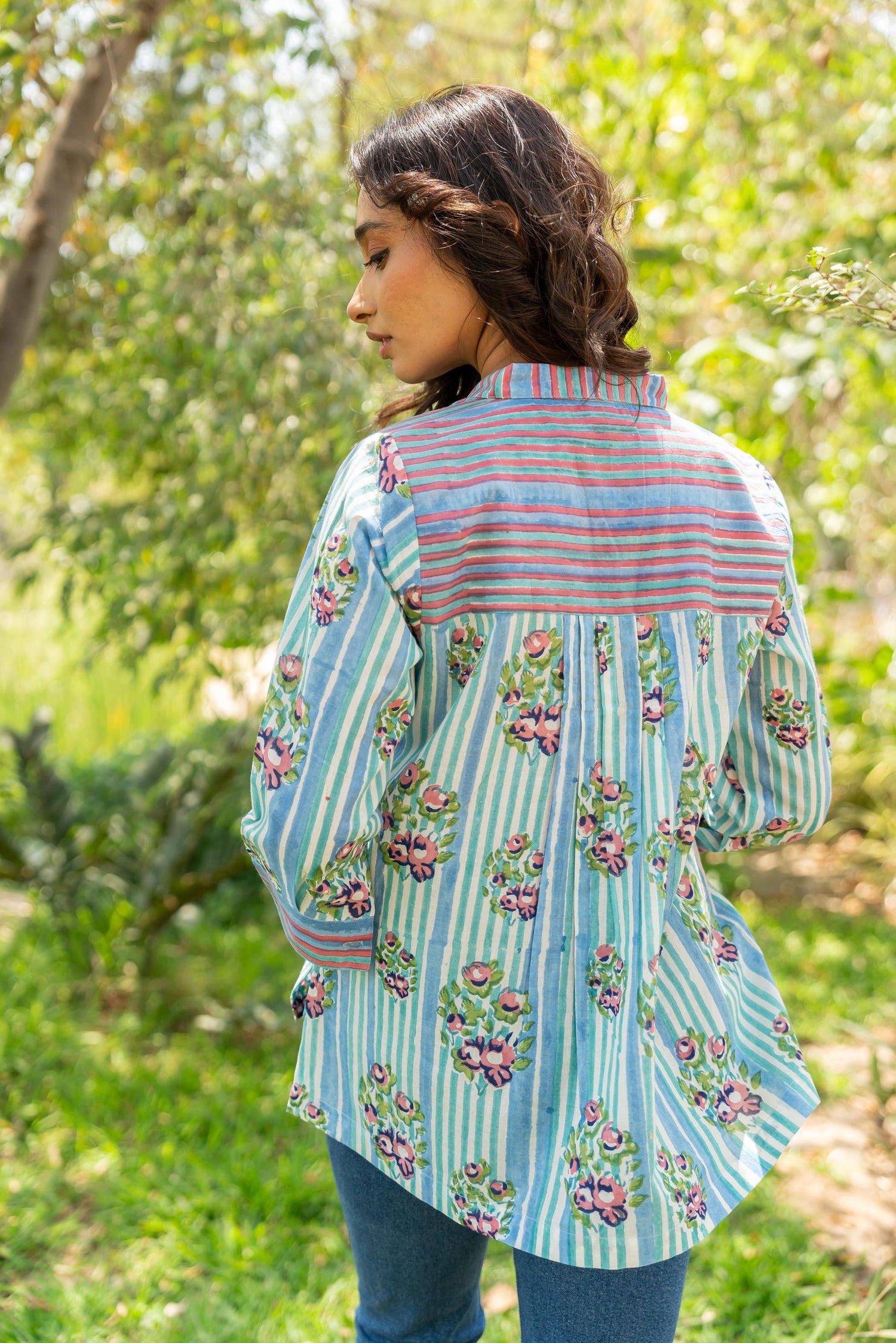 Gul Sea Green Block Print Cotton Shirt|Ray-ethnic