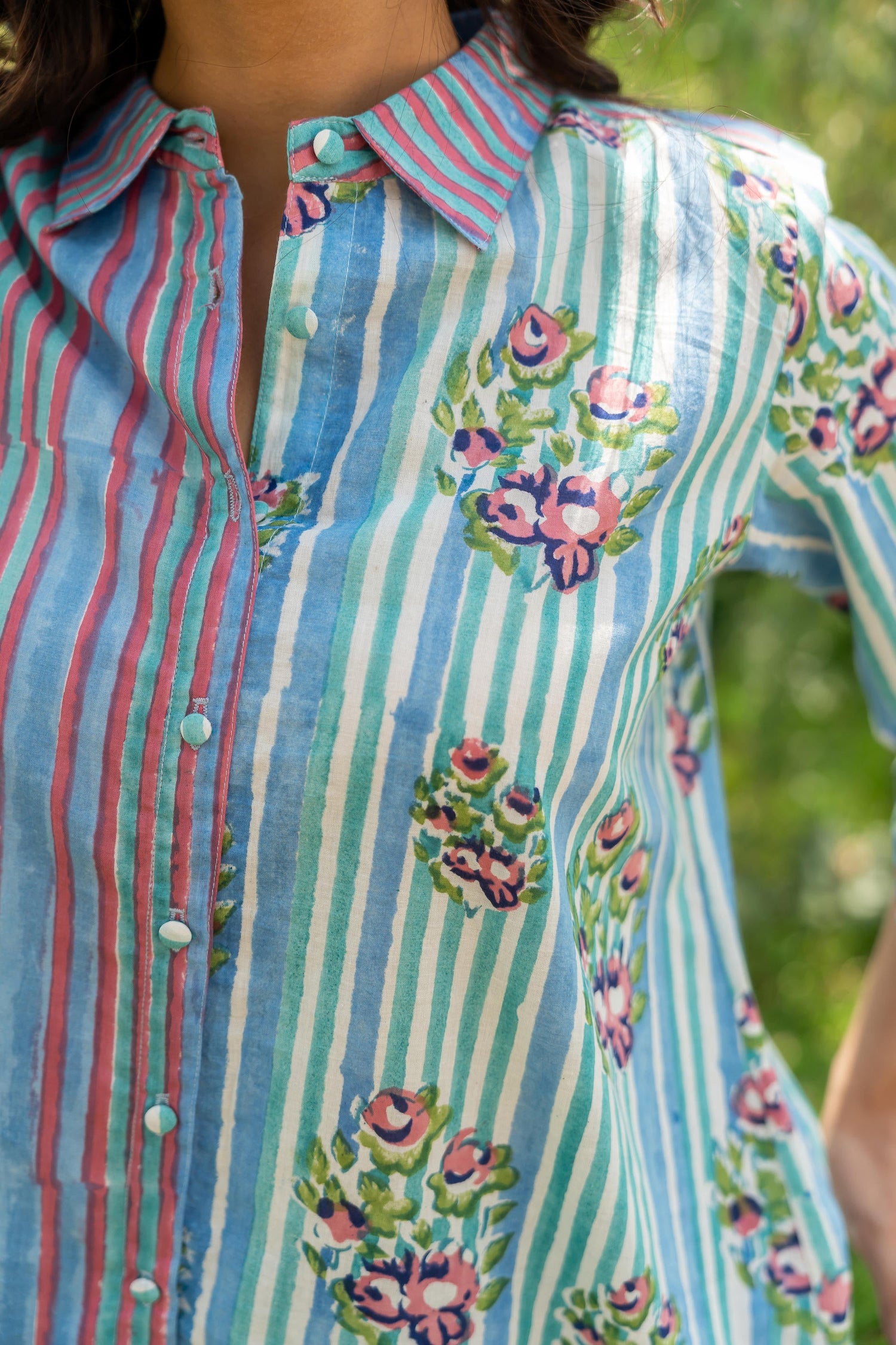 Gul Sea Green Block Print Cotton Shirt|Ray-ethnic