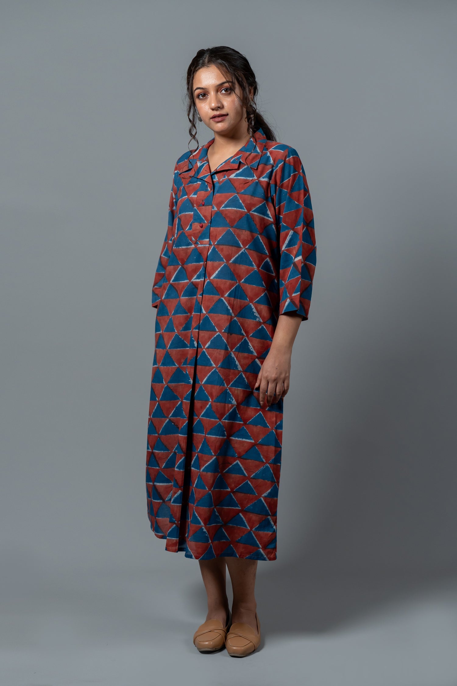 Parat Block Print Mul Cotton Shirt Dress