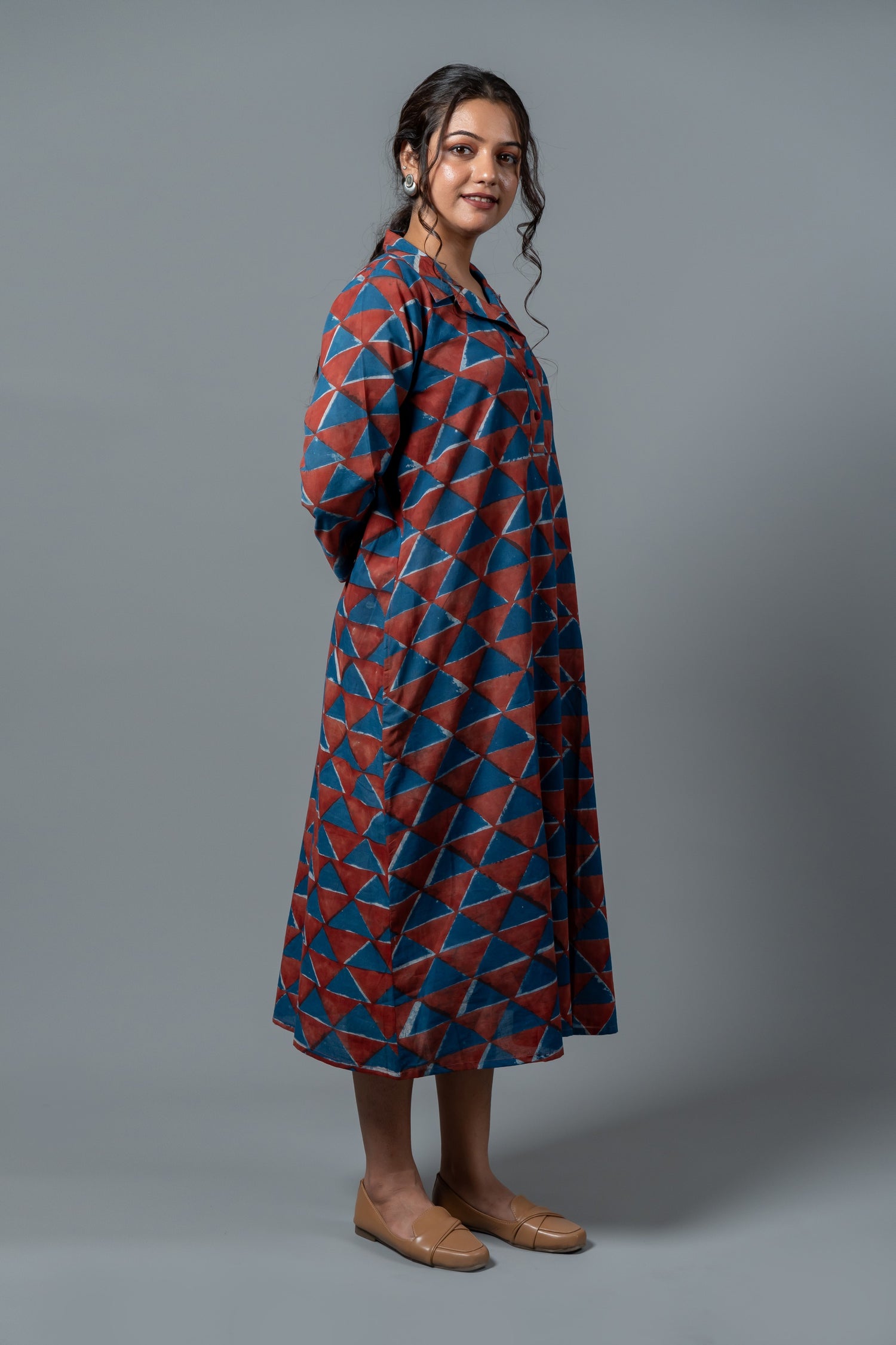 Parat Block Print Mul Cotton Shirt Dress