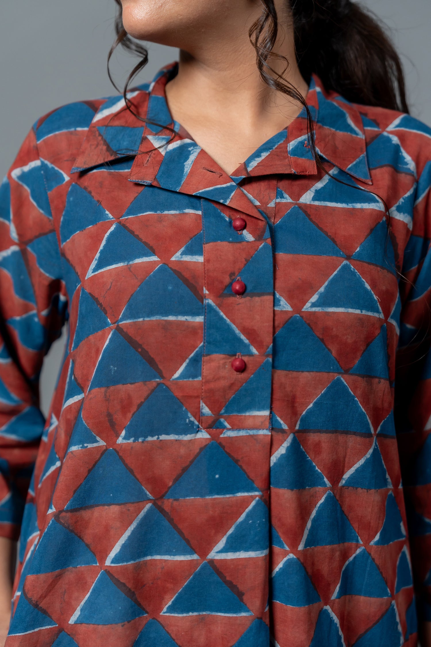Parat Block Print Mul Cotton Shirt Dress
