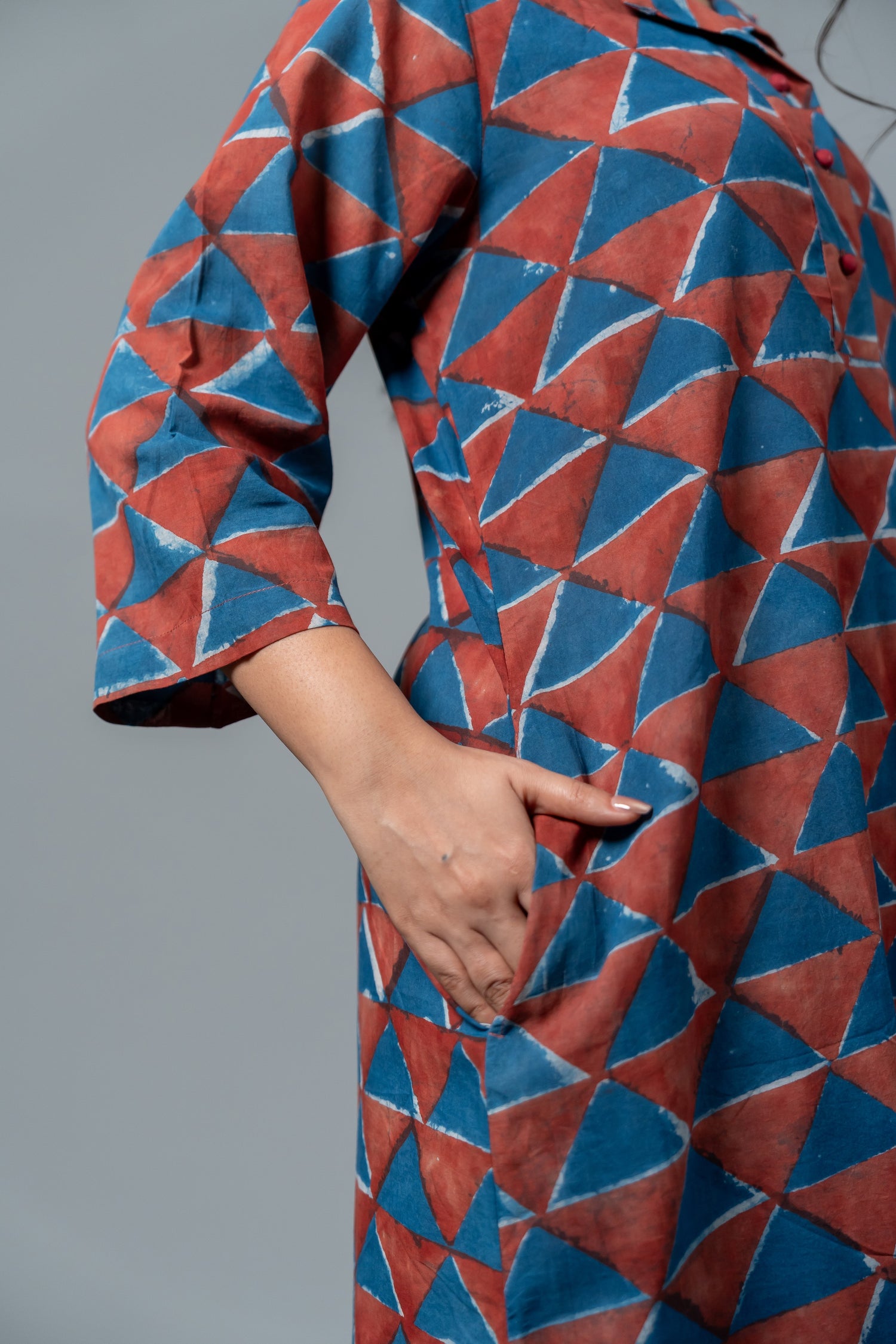 Parat Block Print Mul Cotton Shirt Dress