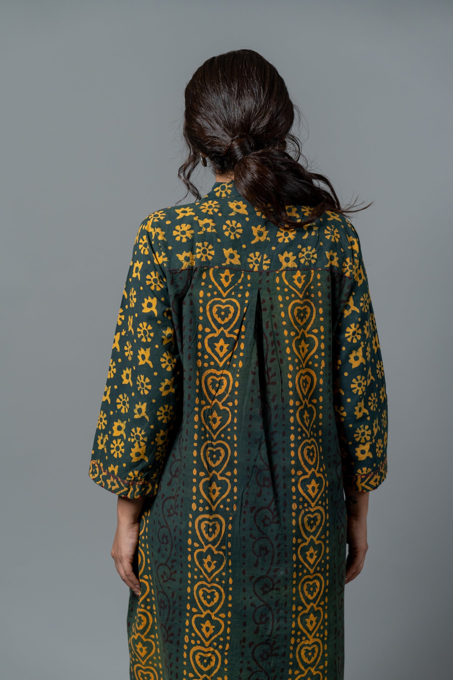 Parat Block Print Mul Cotton Green Panel Dress