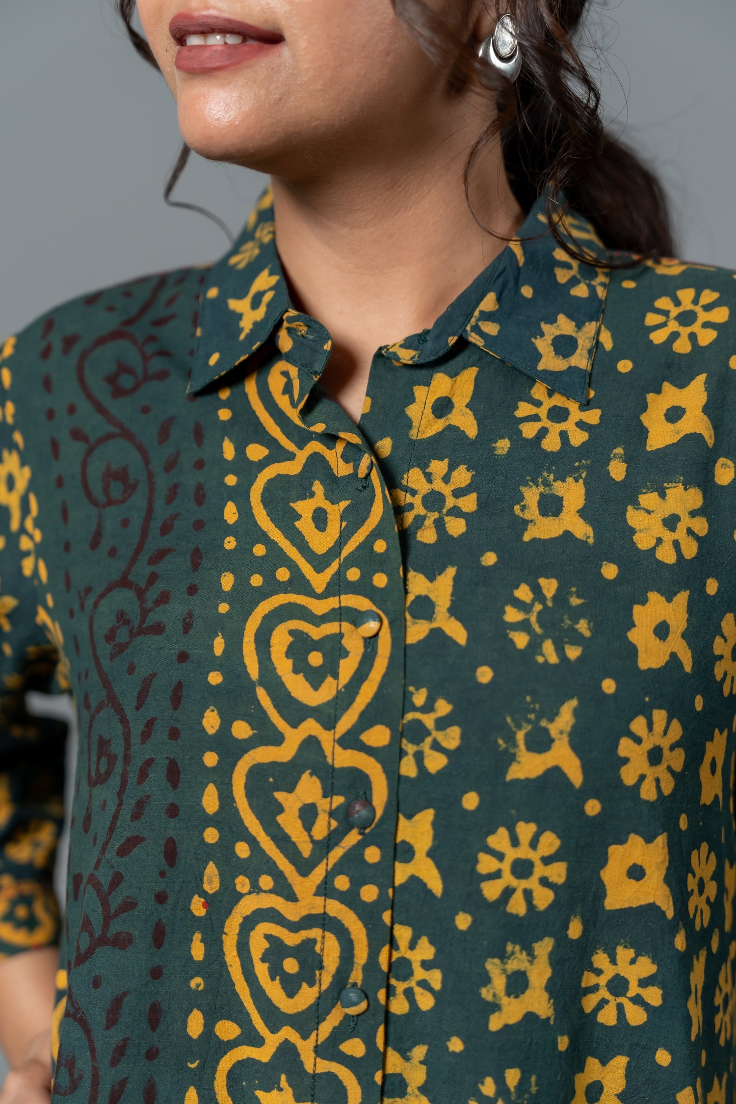 Parat Block Print Mul Cotton Green Panel Dress