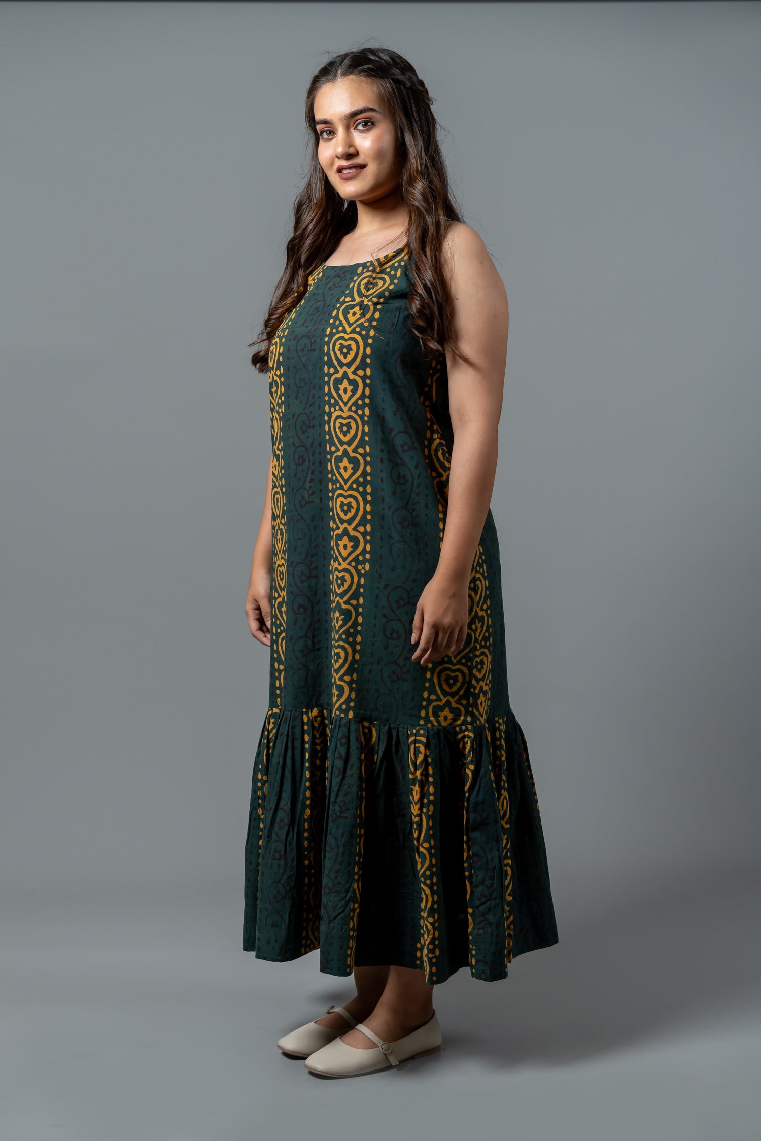 Parat Block Print Mul Cotton Sleeveless Flared Dress