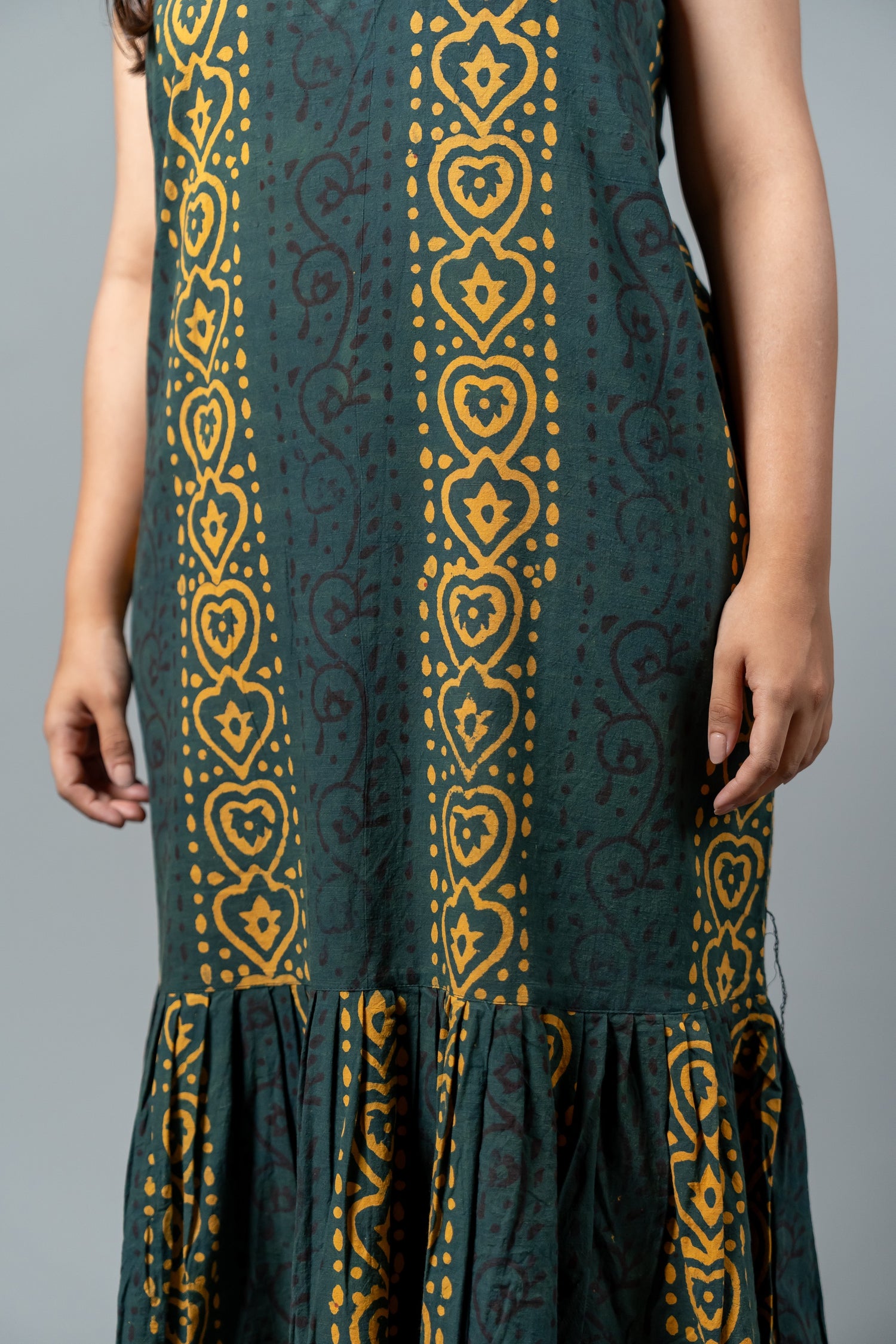 Parat Block Print Mul Cotton Sleeveless Flared Dress