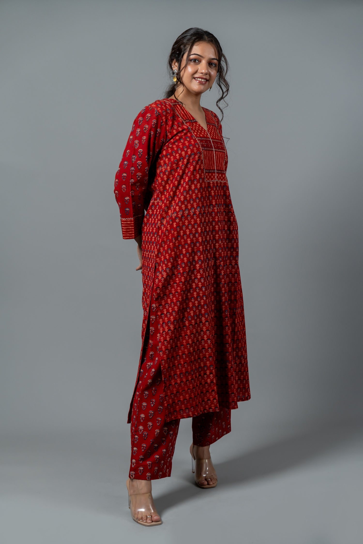 Parat Maroon Block Print Mul Cotton Co-ord Set