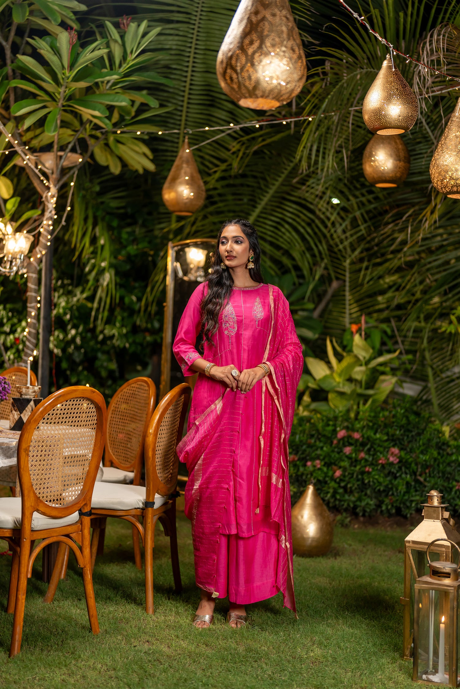 Ray Ethnic Ira | Handcrafted Soft Pink Chanderi Silk Kurta Set of 3 with Cotton-Silk Dupatta