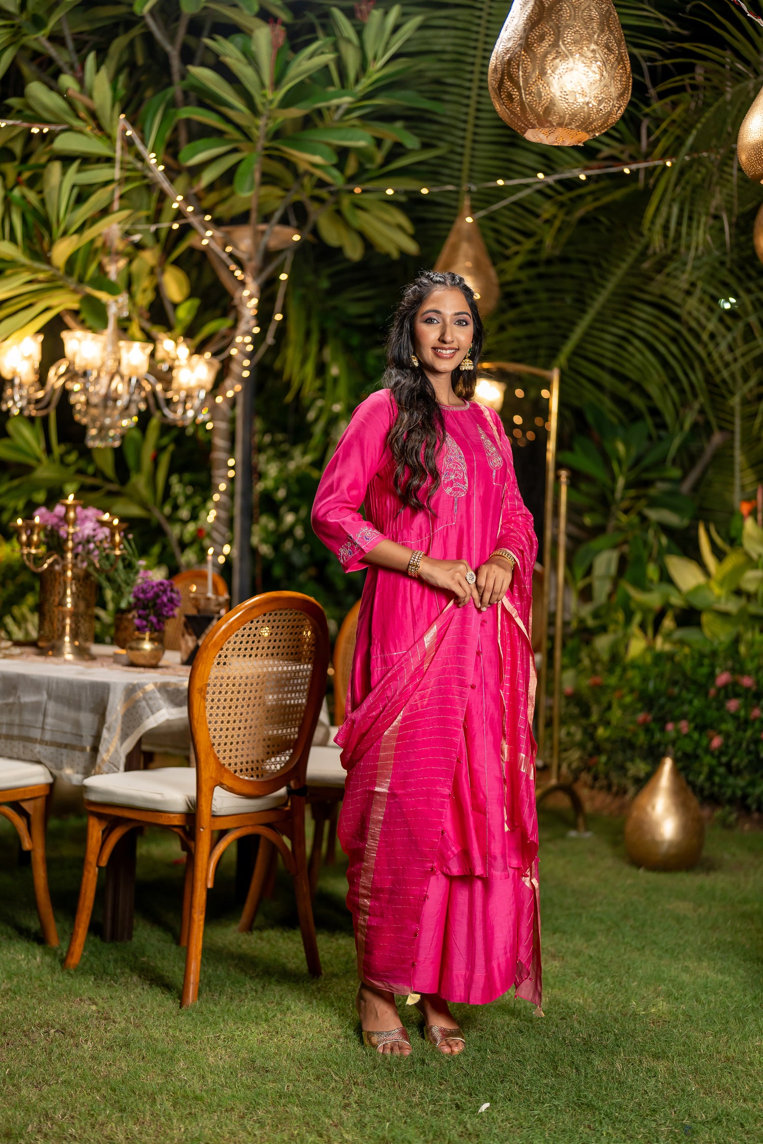 Ray Ethnic Ira | Handcrafted Soft Pink Chanderi Silk Kurta Set of 3 with Cotton-Silk Dupatta