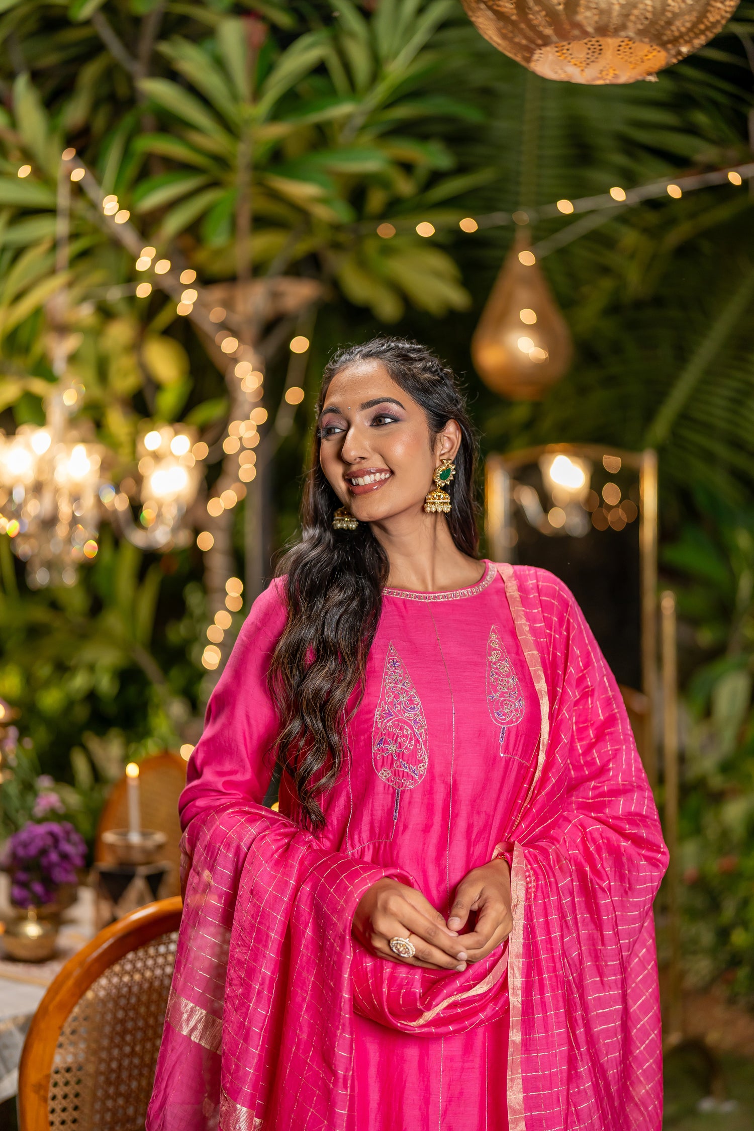 Ray Ethnic Ira | Handcrafted Soft Pink Chanderi Silk Kurta Set of 3 with Cotton-Silk Dupatta