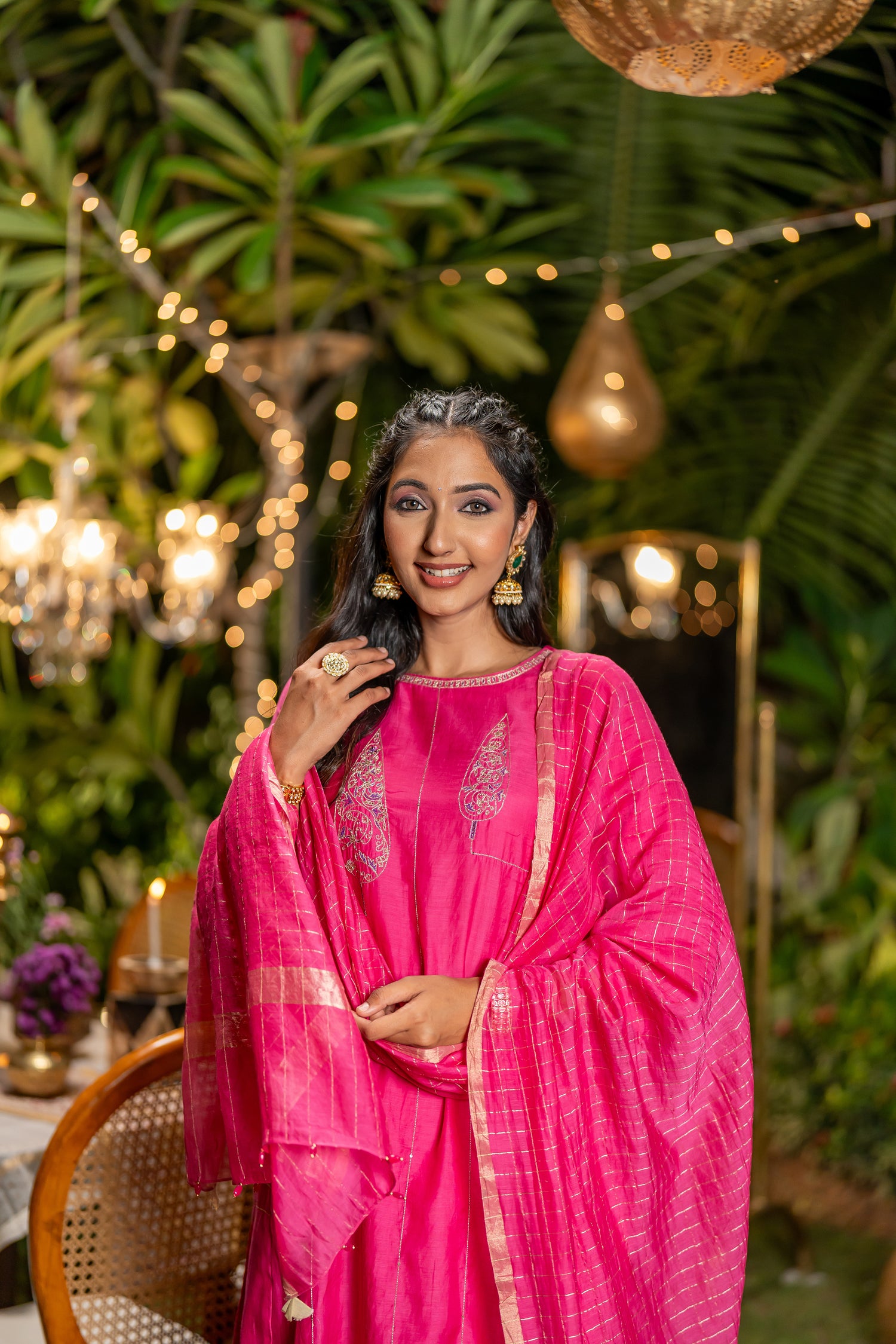 Ray Ethnic Ira | Handcrafted Soft Pink Chanderi Silk Kurta Set of 3 with Cotton-Silk Dupatta