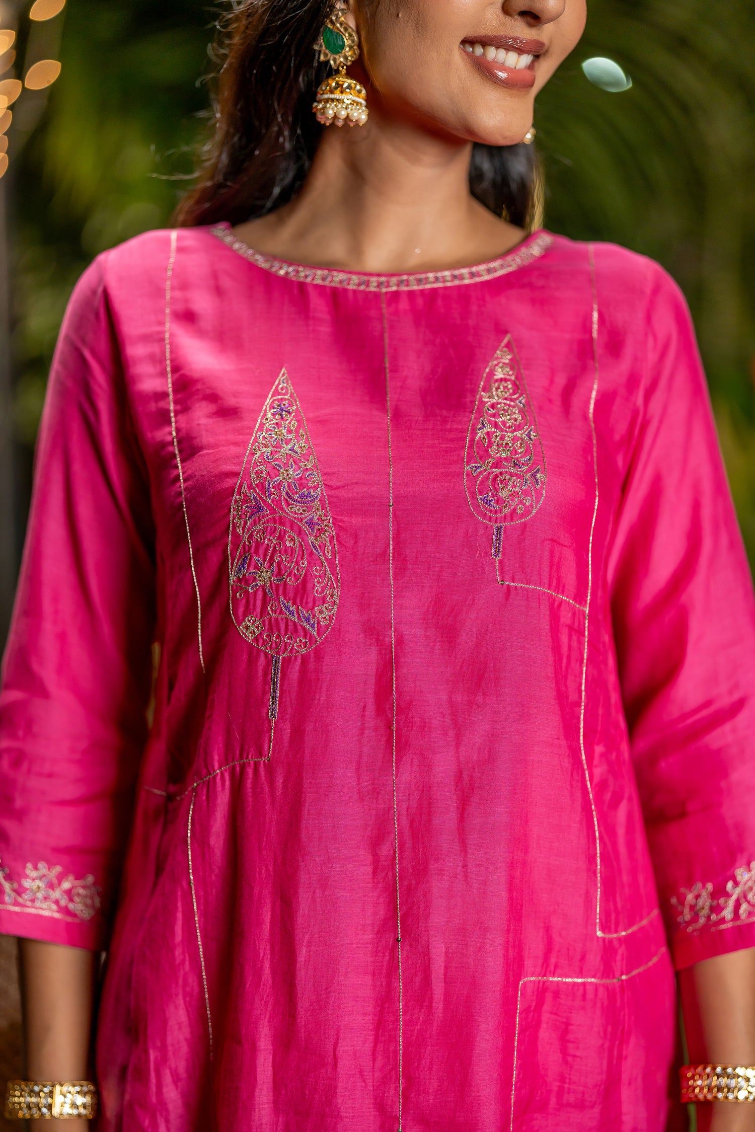 Ray Ethnic Ira | Handcrafted Soft Pink Chanderi Silk Kurta Set of 3 with Cotton-Silk Dupatta