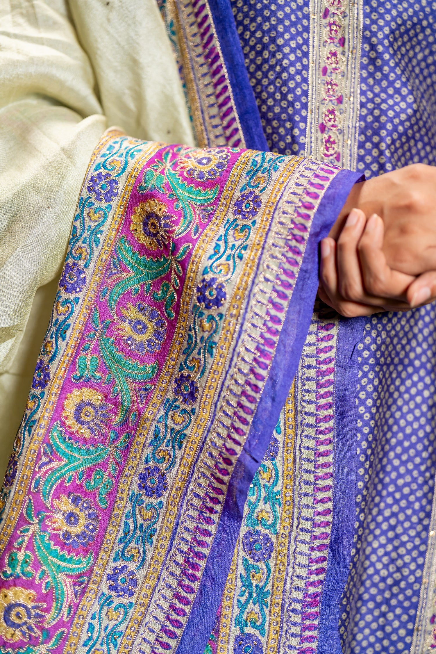 Ray Ethnic Ira | Handcrafted Purple Tasar Silk Kurta Set of 3