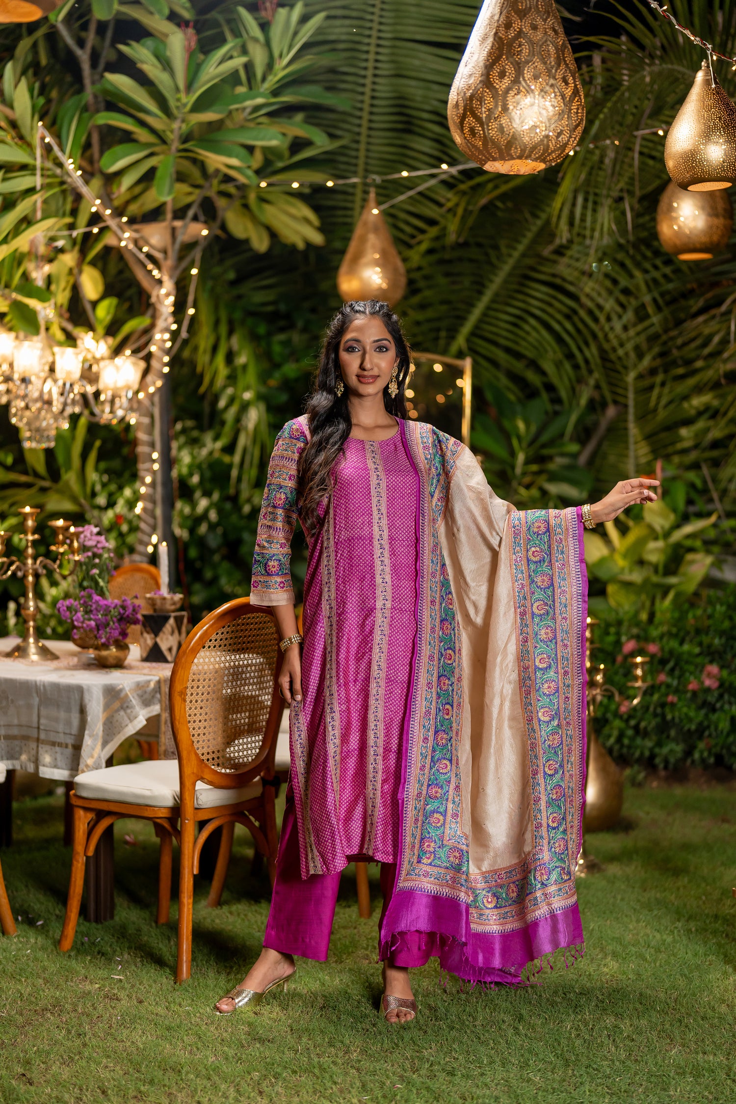 Ray Ethnic Ira | Handcrafted Fuchsia Tasar Silk Kurta Set of 3