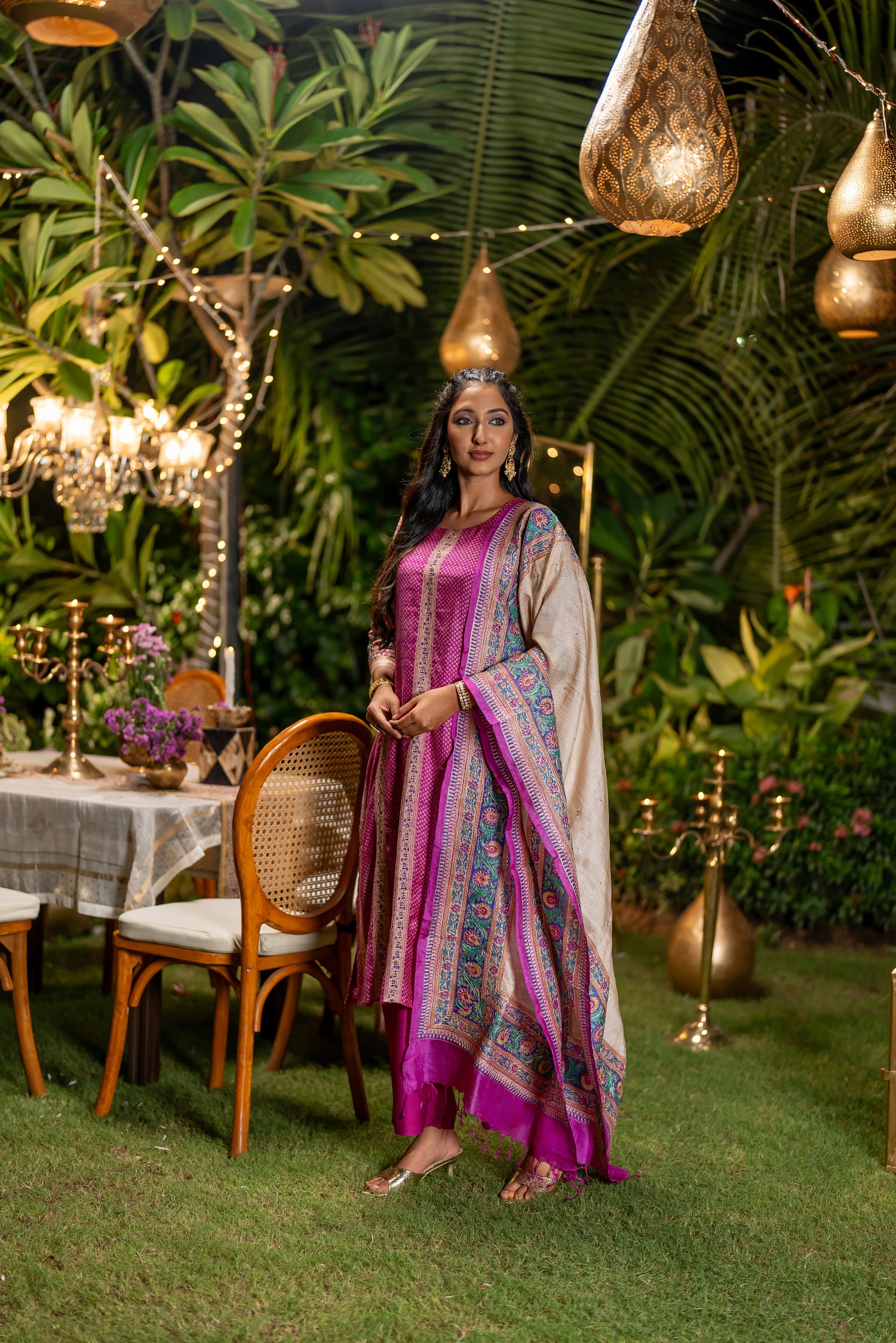 Ray Ethnic Ira | Handcrafted Fuchsia Tasar Silk Kurta Set of 3