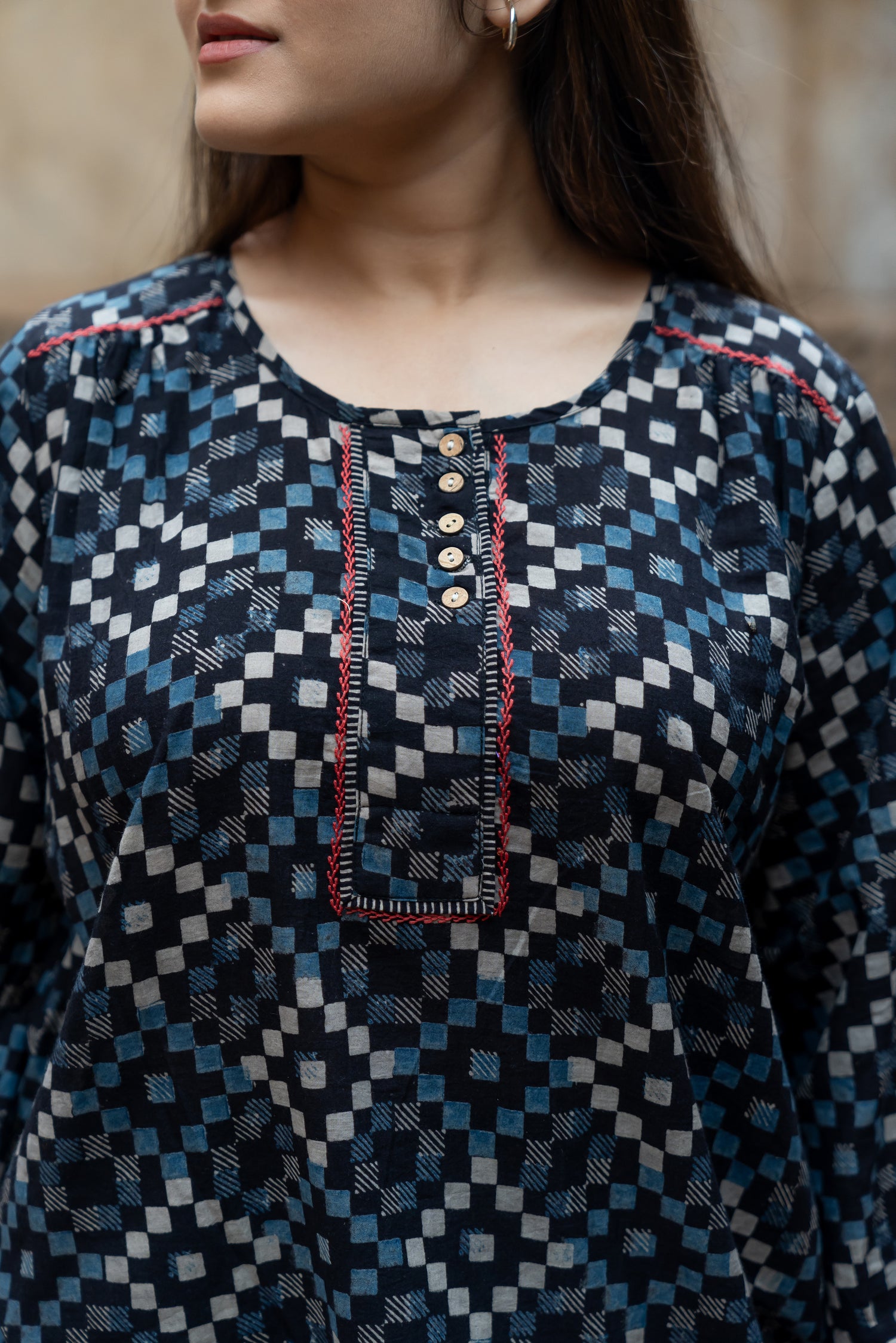 Ekatra Black Block Print Mull Cotton Top | Ray Ethnic