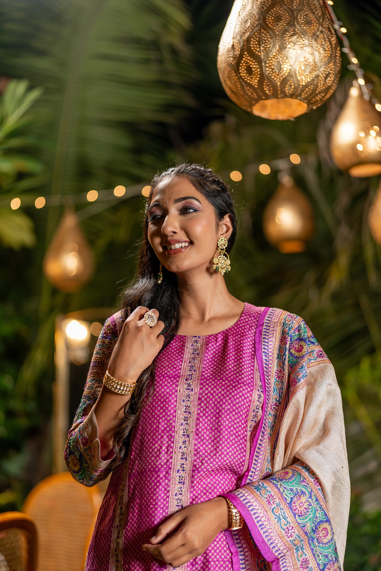 Ray Ethnic Ira | Handcrafted Fuchsia Tasar Silk Kurta Set of 3
