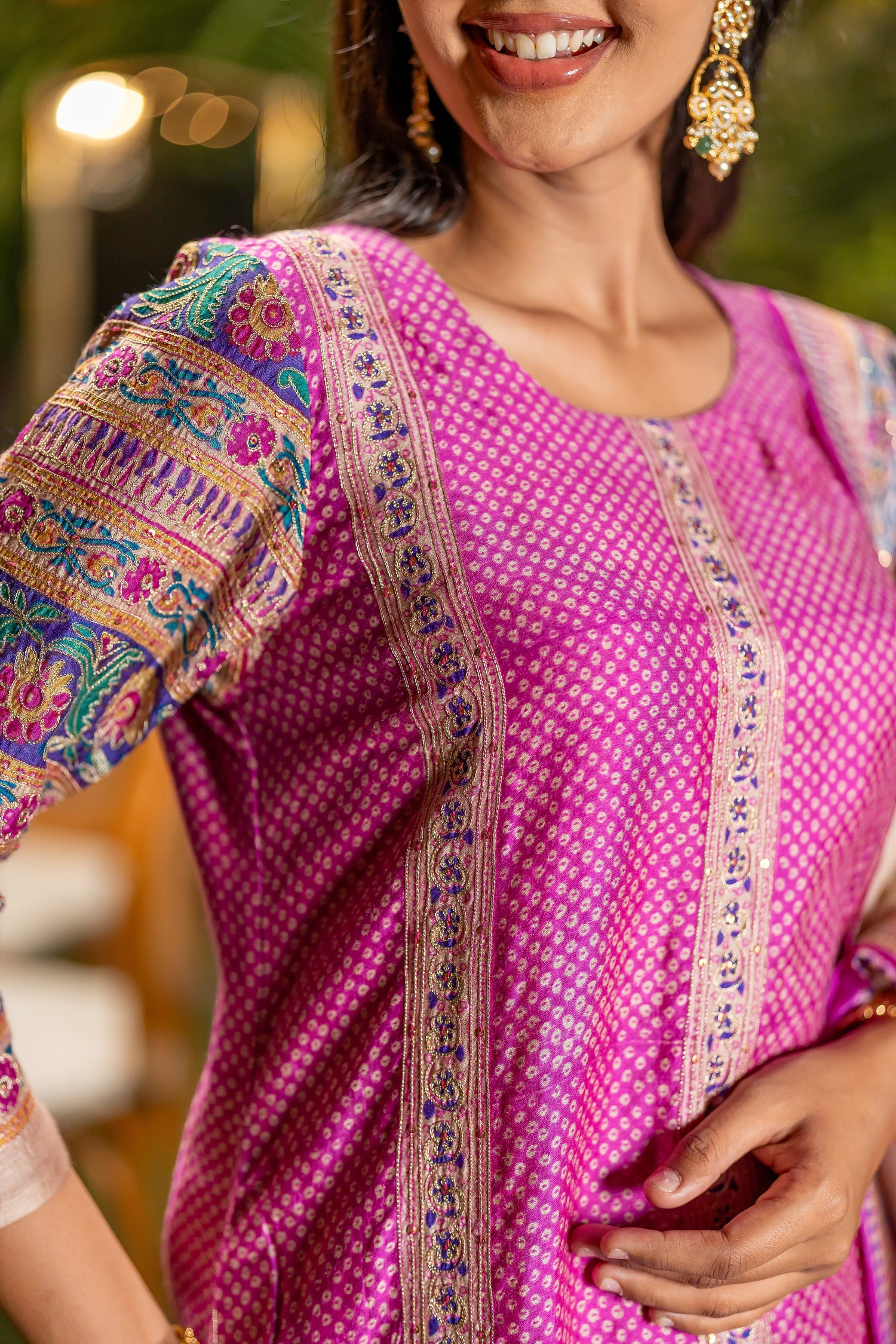 Ray Ethnic Ira | Handcrafted Fuchsia Tasar Silk Kurta Set of 3