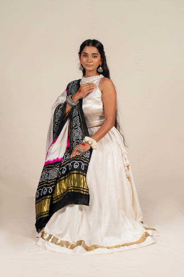 Off-White Modal Silk Skirt with Golden Lumpi Border – NavRas