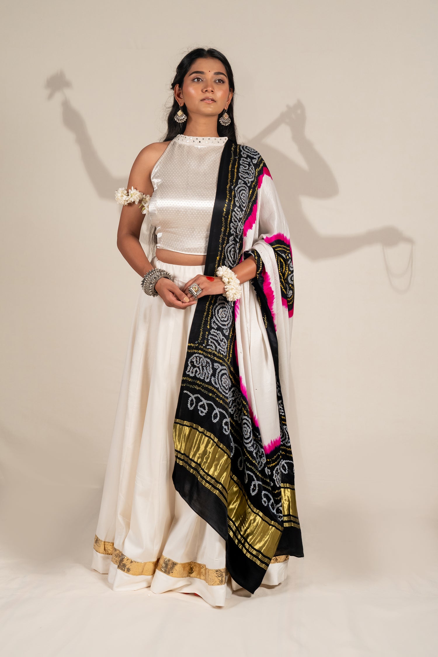 Off-White Modal Silk Skirt with Golden Lumpi Border – NavRas